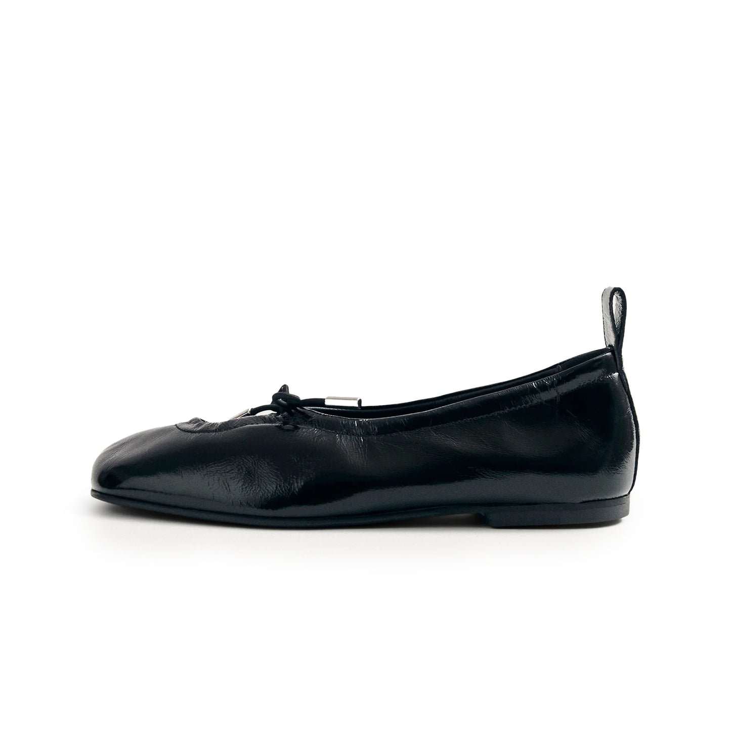 Patent Black Square-Toe Stretchy Ballet Flats