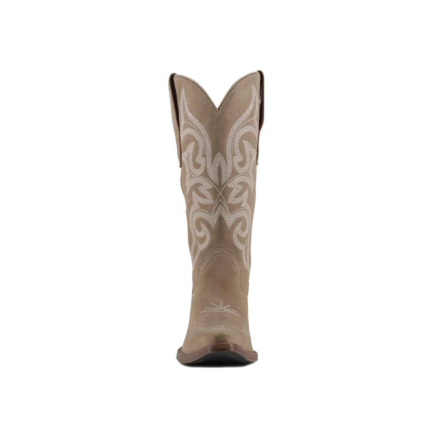 Sand Faux Suede Snip-Toe Mid Calf Embroidery Cowgirl Boots