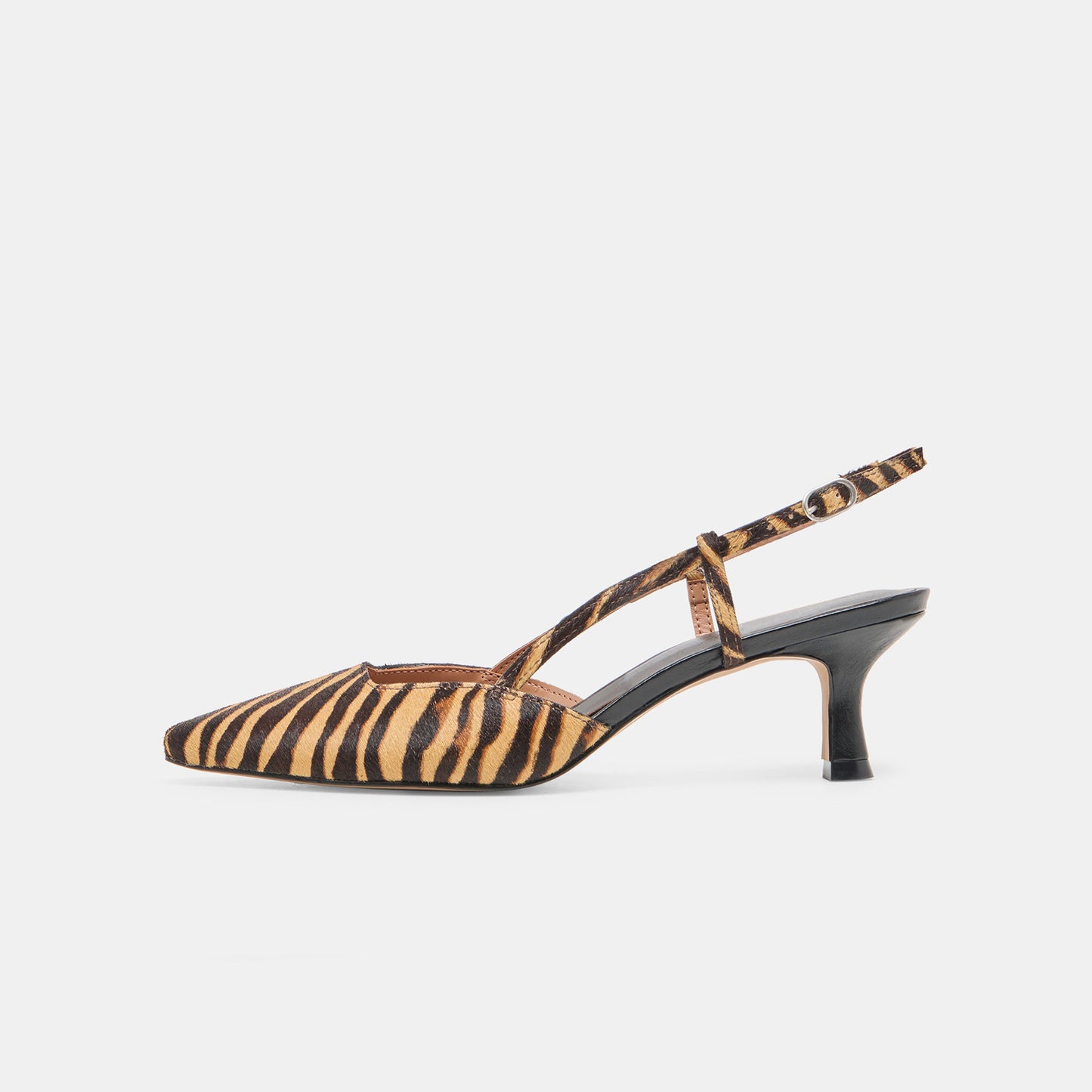 Zebra Pony Hair Print Pointed-Toe Classic Slip-On Slingback Kitten Heels