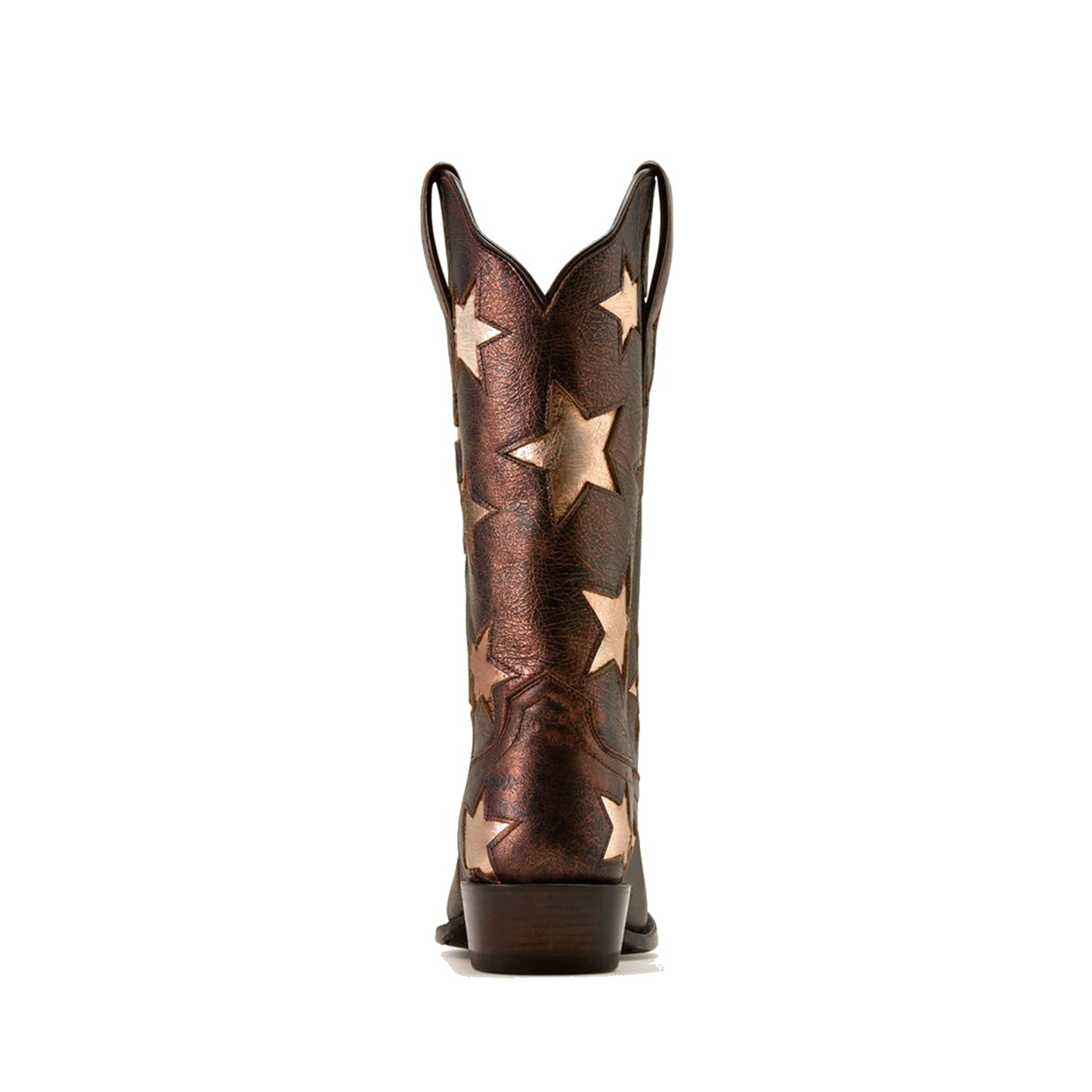 Metallic Bronze Snip-Toe Gold Stars Inlay Mid Calf Cowgirl Boots