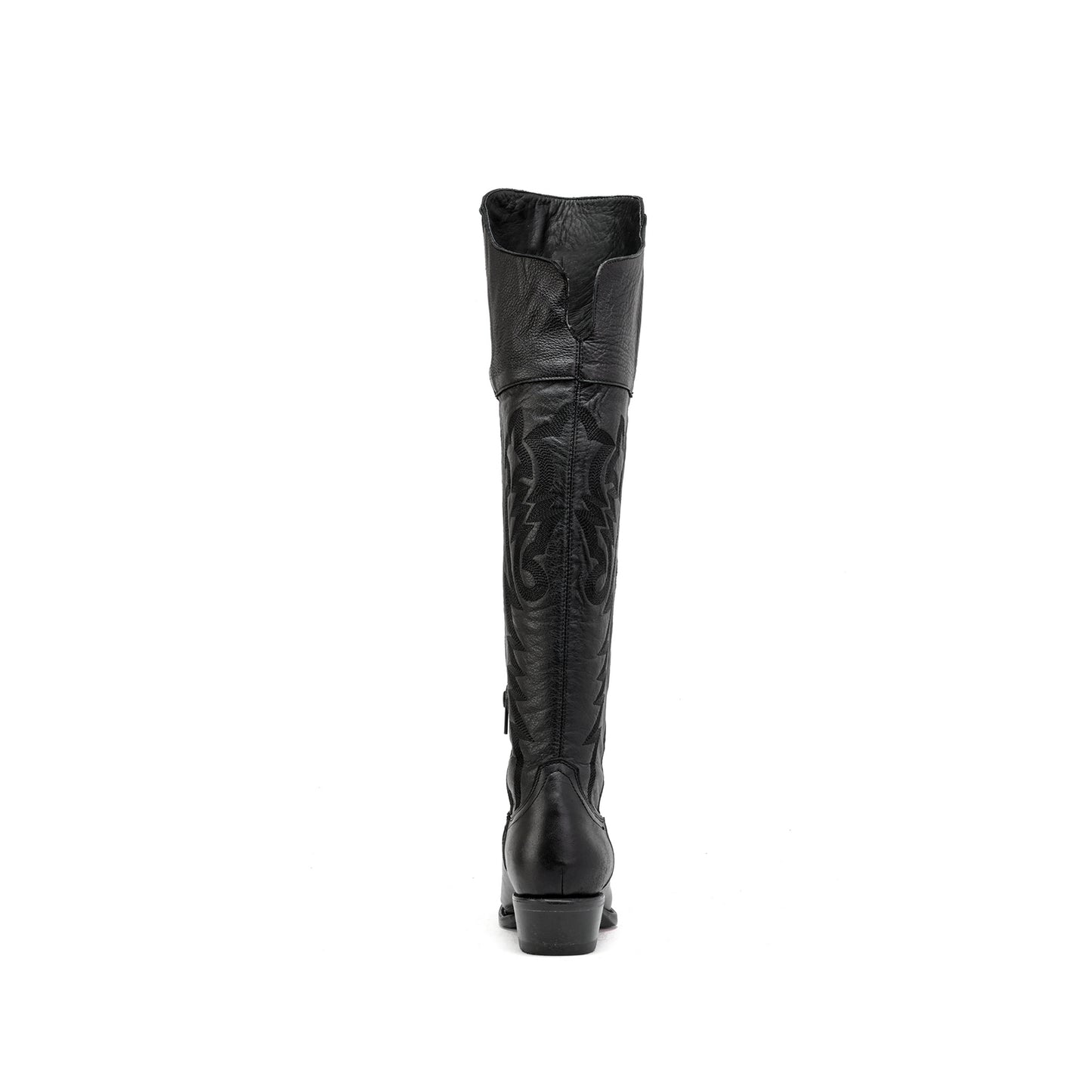 Black Snip-Toe Embroidery Half-Zip Knee High Cowgirl Boots