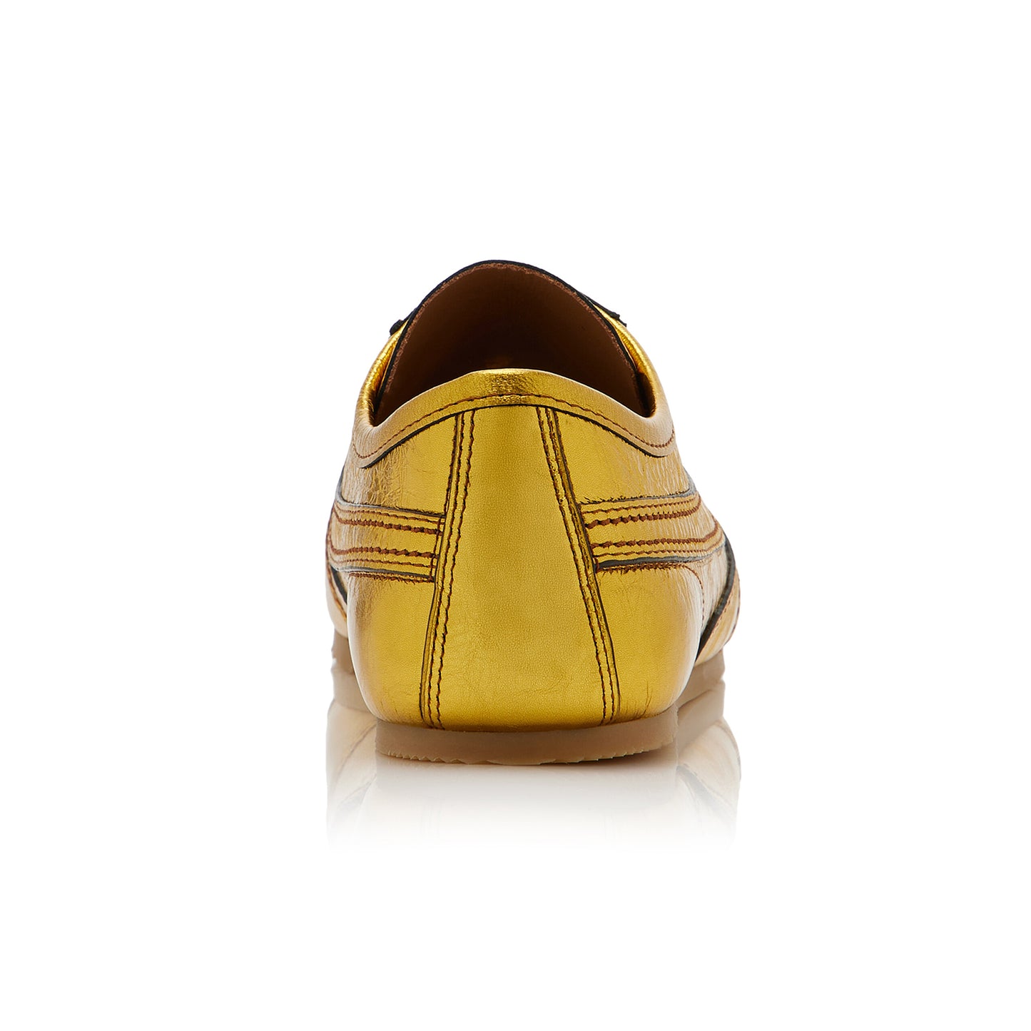 Metallic Gold Square-Toe Lace-Up Sneakers Flats