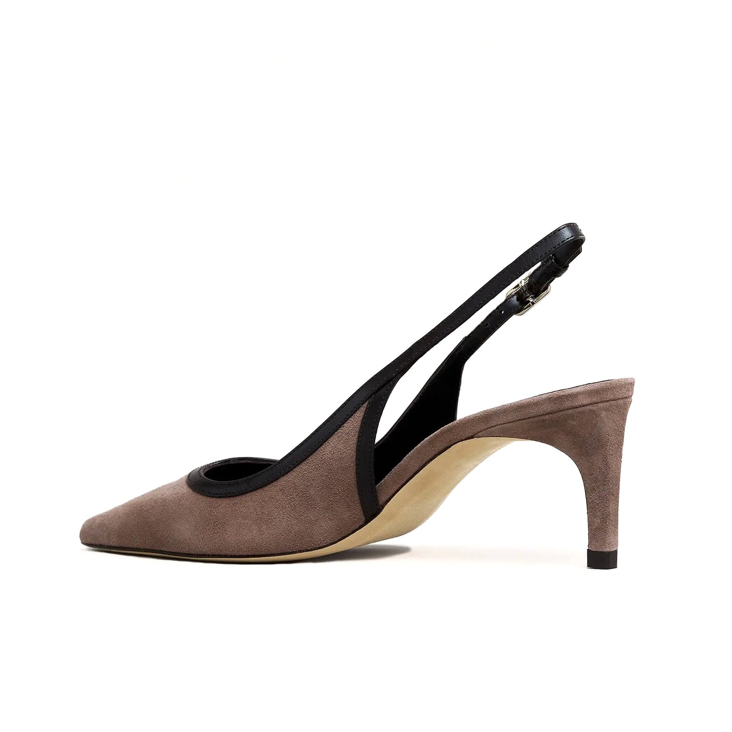 Taupe Faux Suede Pointed-Toe Slingback Kitten Heels