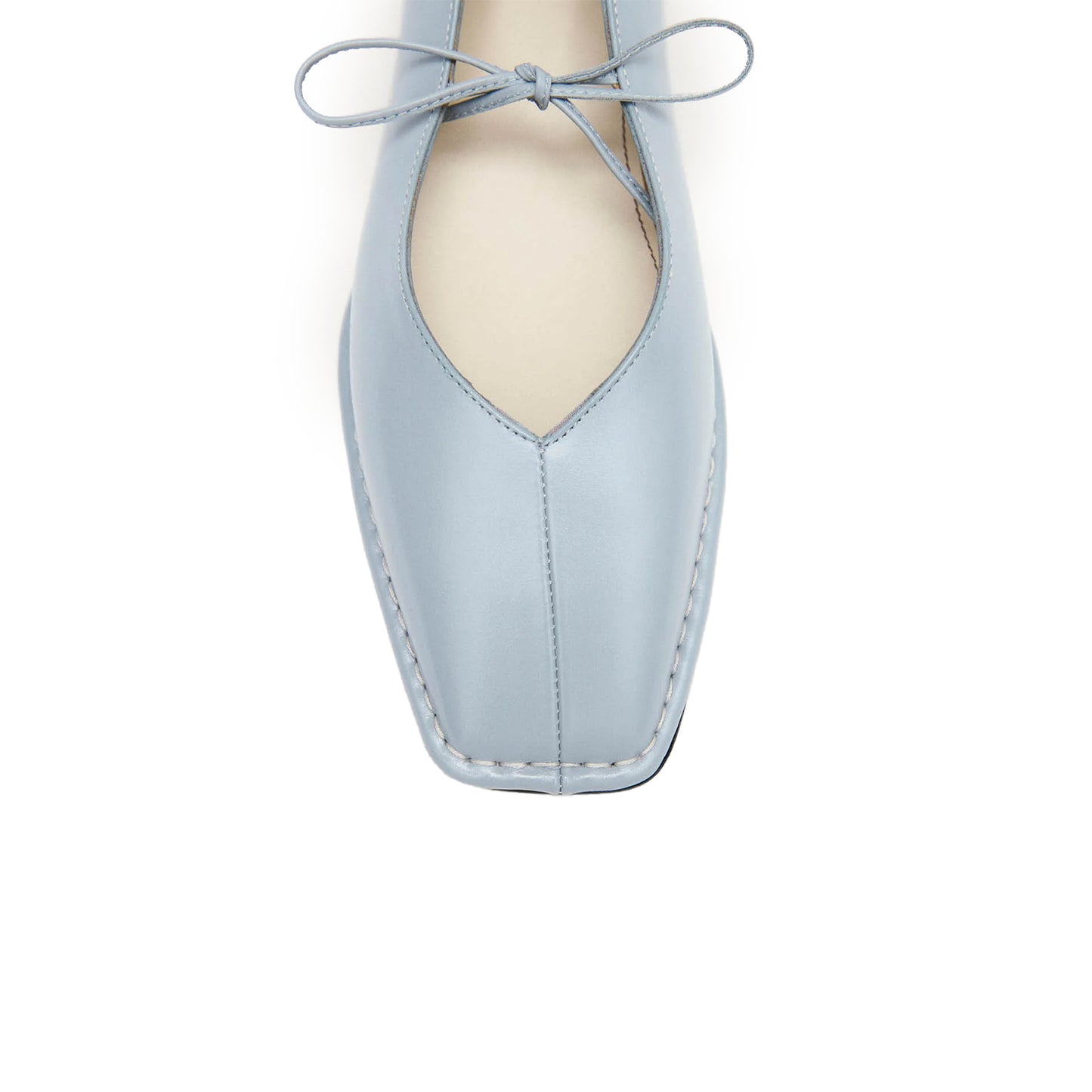 Blue Square-Toe V-Cut Vamps Bridge Self-Tie Bow Ballet Flats