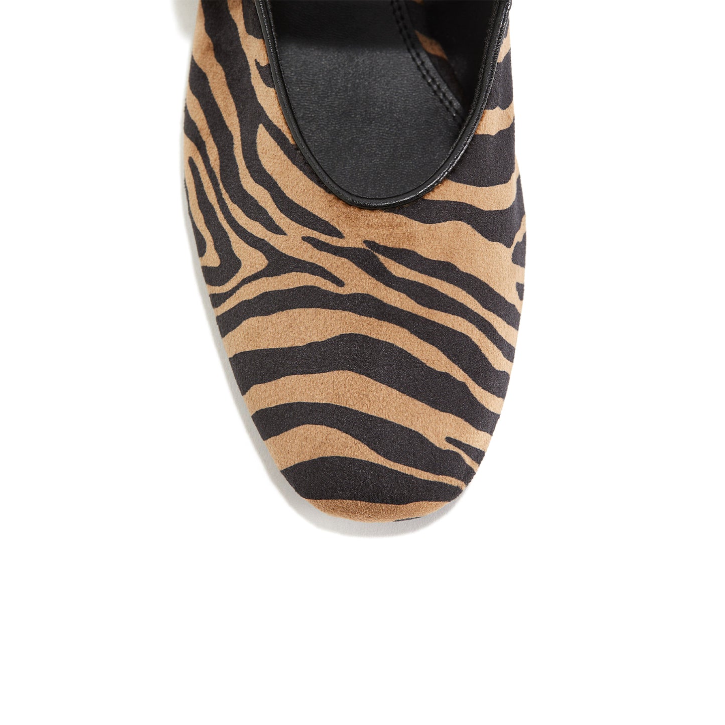 Beige Zebra Pony Hair Square-Toe Bridge Strap Ballet Flats