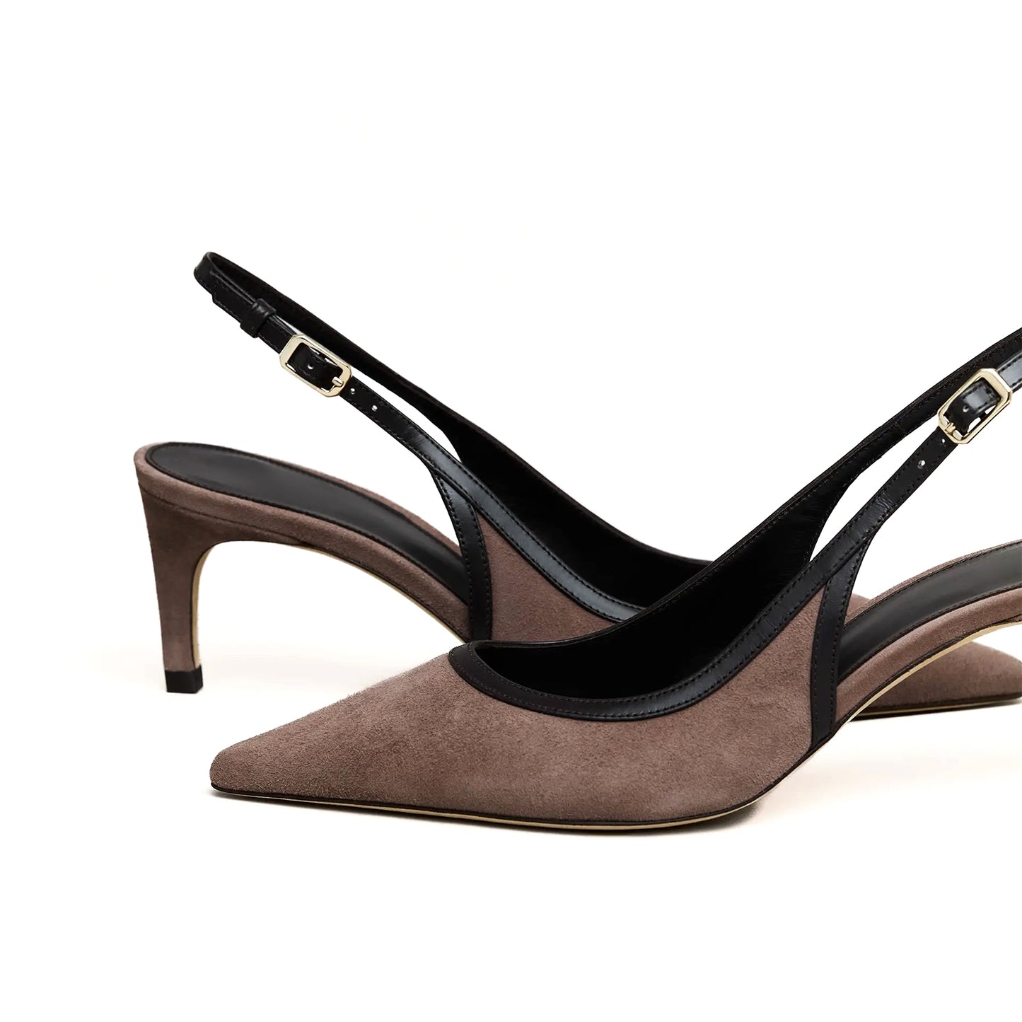 Taupe Faux Suede Pointed-Toe Slingback Kitten Heels