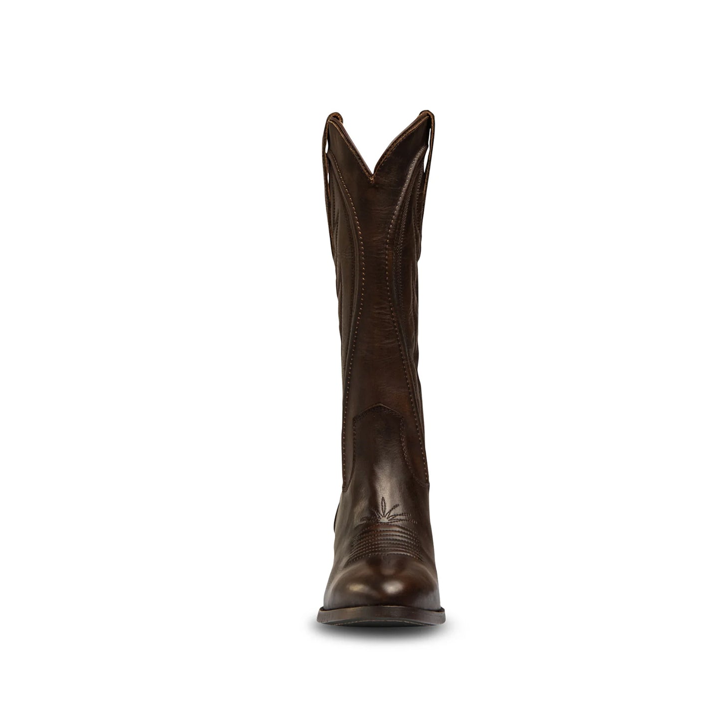Dark Honey Almond-Toe Mid Calf Simple Embroidery Cowgirl Boots