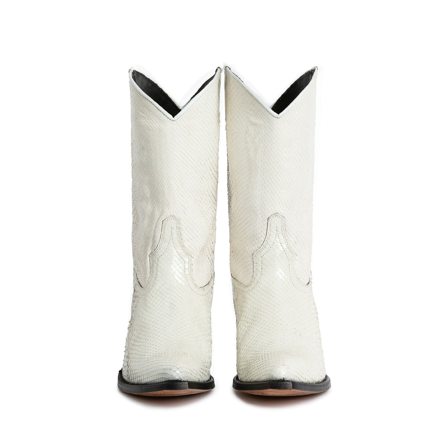 White Snakeskin Print Almond-Toe Chic Mid Calf Cowgirl Boots