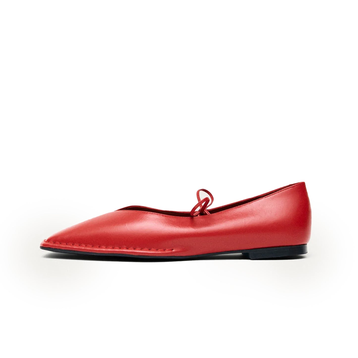 Red Square-Toe V-Cut Vamps Bridge Self-Tie Bow Ballet Flats