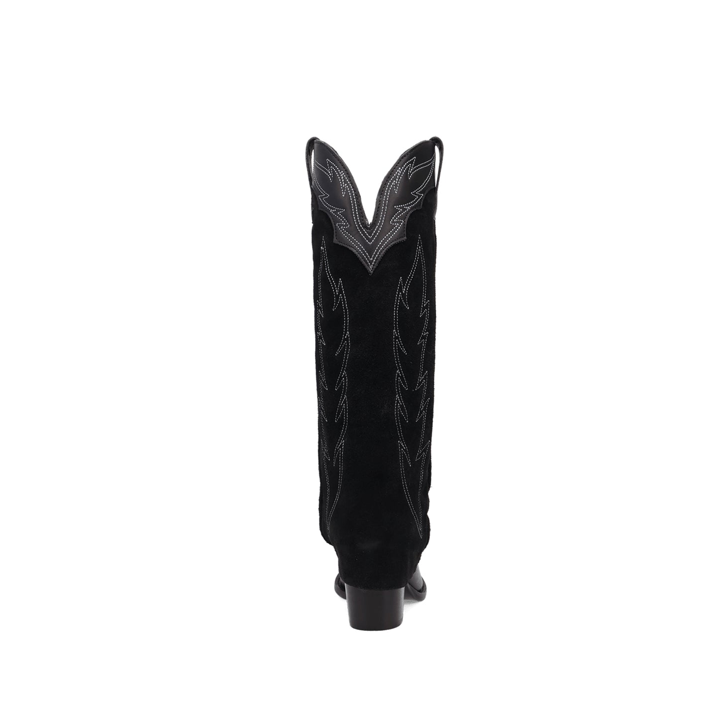 Black Snip-Toe Faux Suede Fold-Over Embroidery Wide Calf Knee High Cowgirl Boots