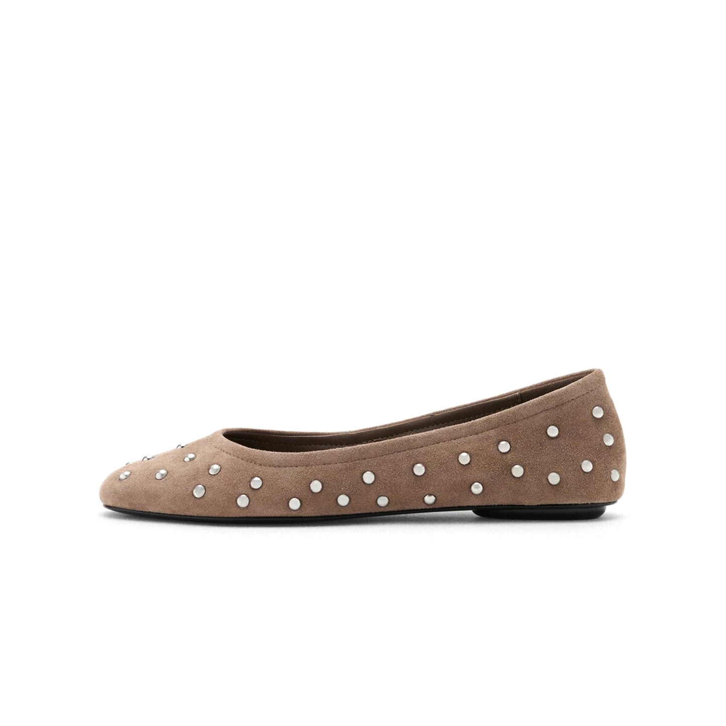 Sand Faux Suede Round-Toe Studded Slip-On Flats
