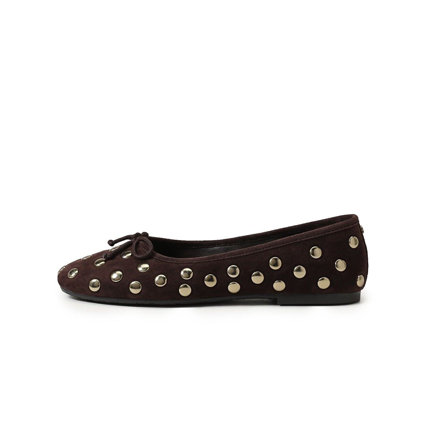 Coffee Faux Suede Square-Toe Studded Slip-On Flats