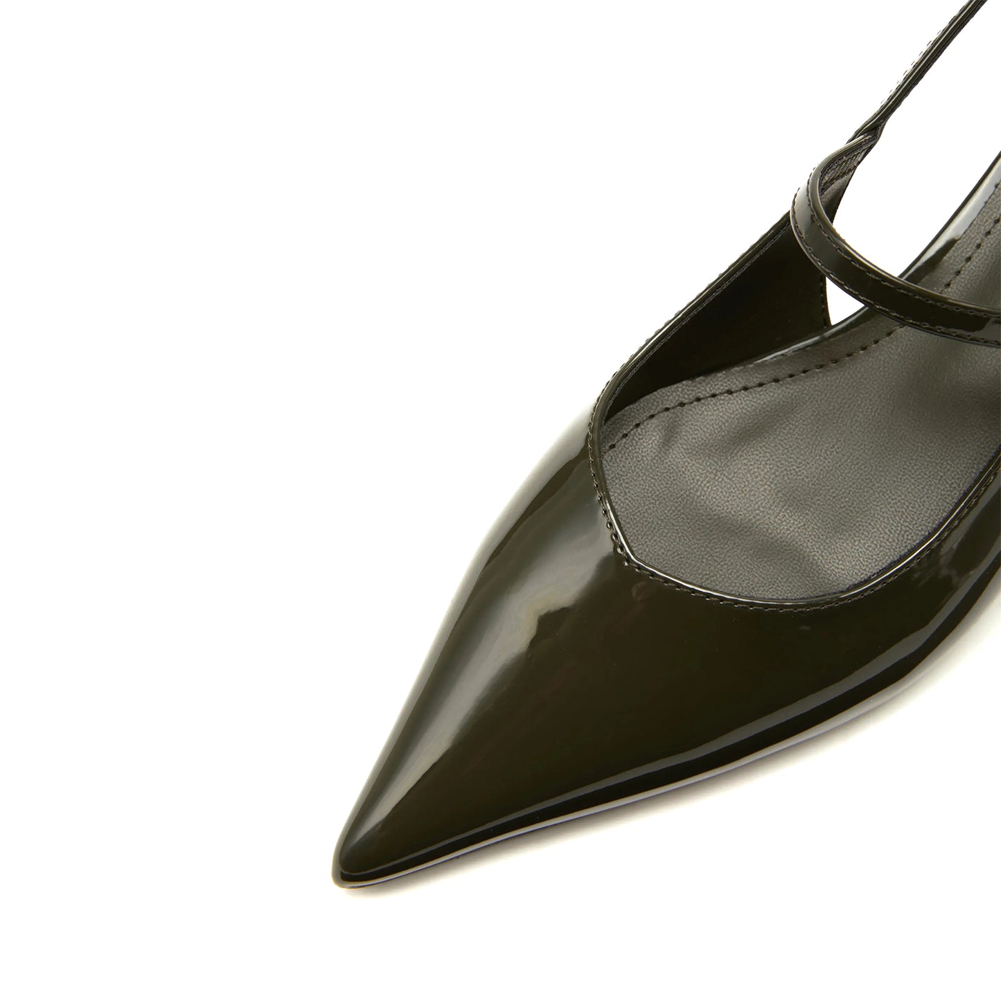 Patent Dark Green Pointed-Toe Middle And Back Strap Chic Kitten Heels