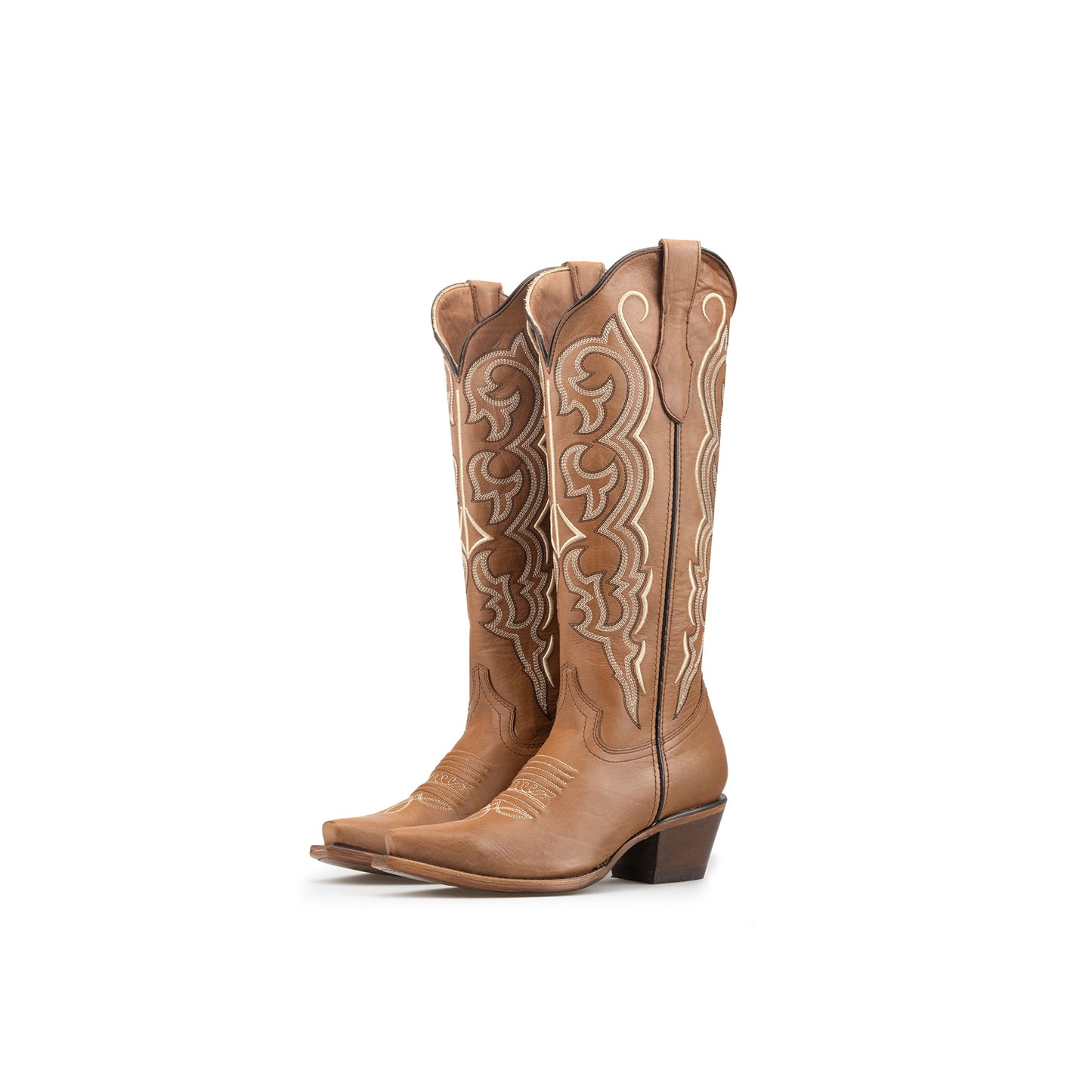 Tobacco Snip-Toe Embroidery Half-Zip Knee High Cowgirl Boots
