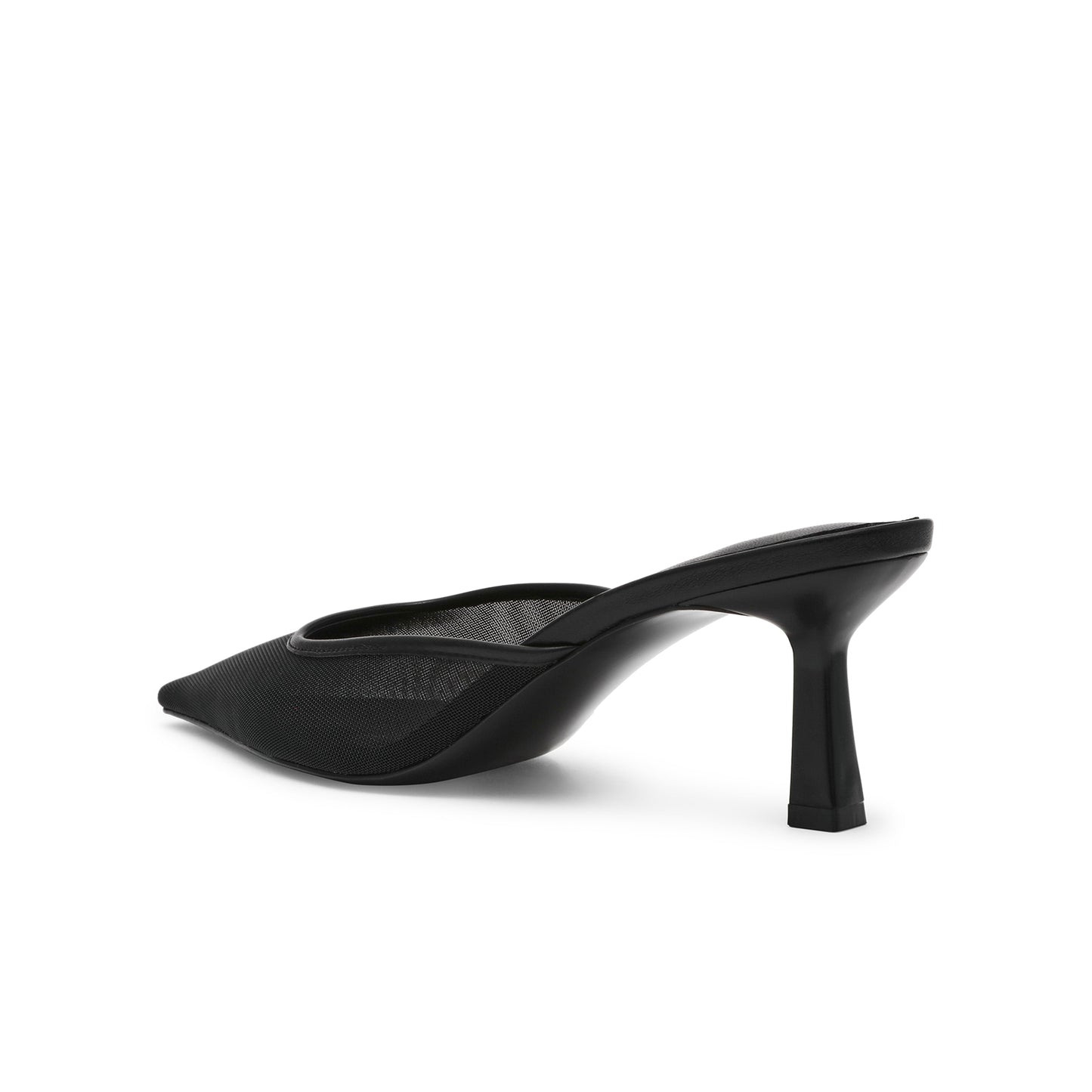 Black Mesh Pointed-Toe Classic Slip-On Backless Kitten Heels