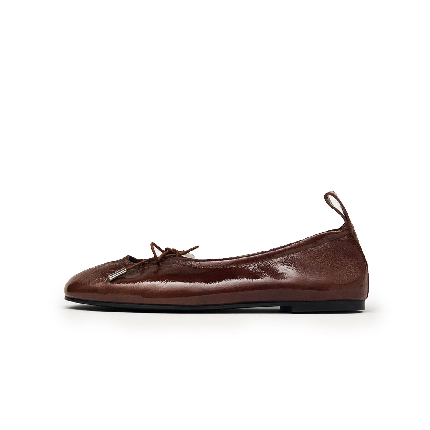 Patent Brown Square-Toe Stretchy Ballet Flats