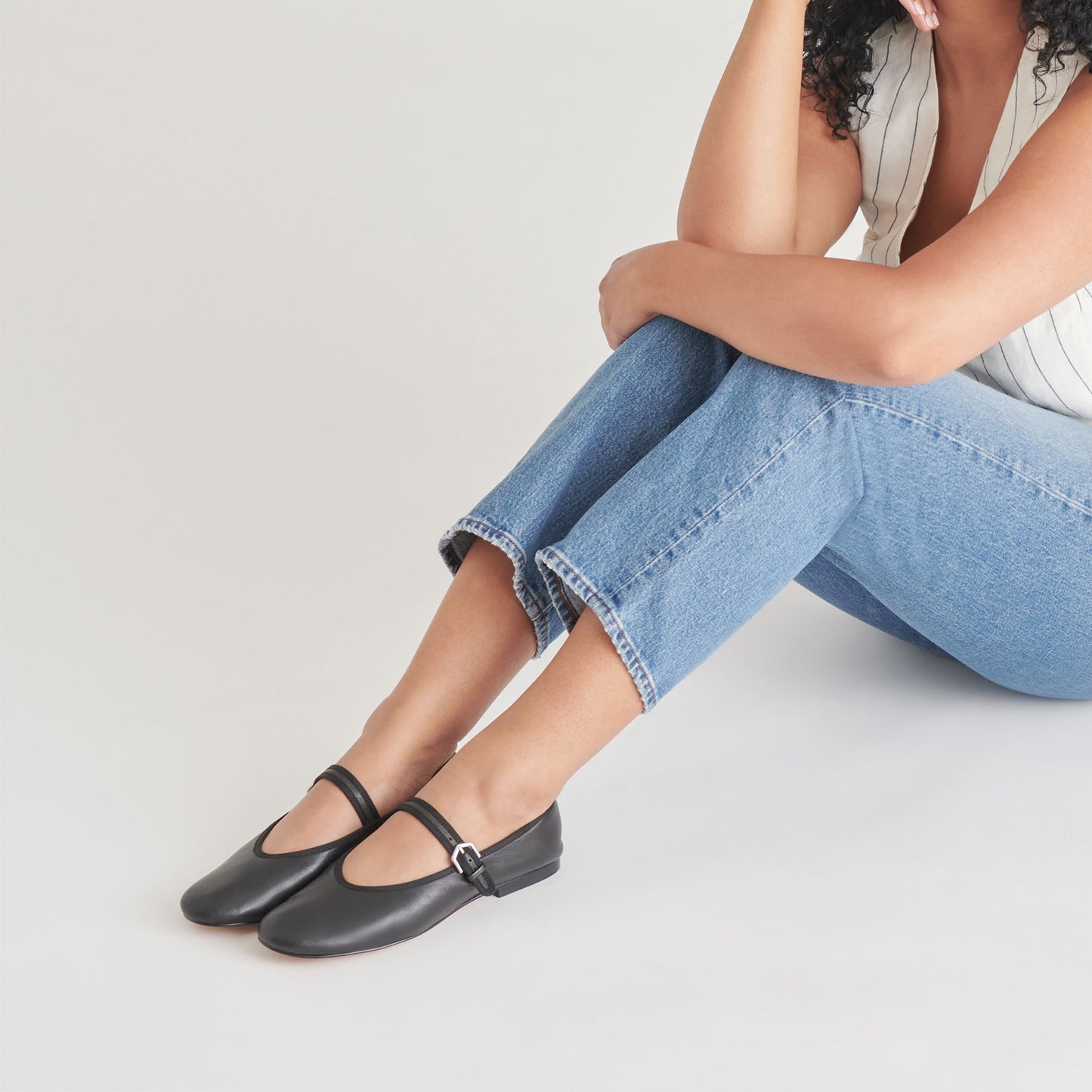 Black Vegan Leather Round-Toe Bridge Strap Ballet Flats