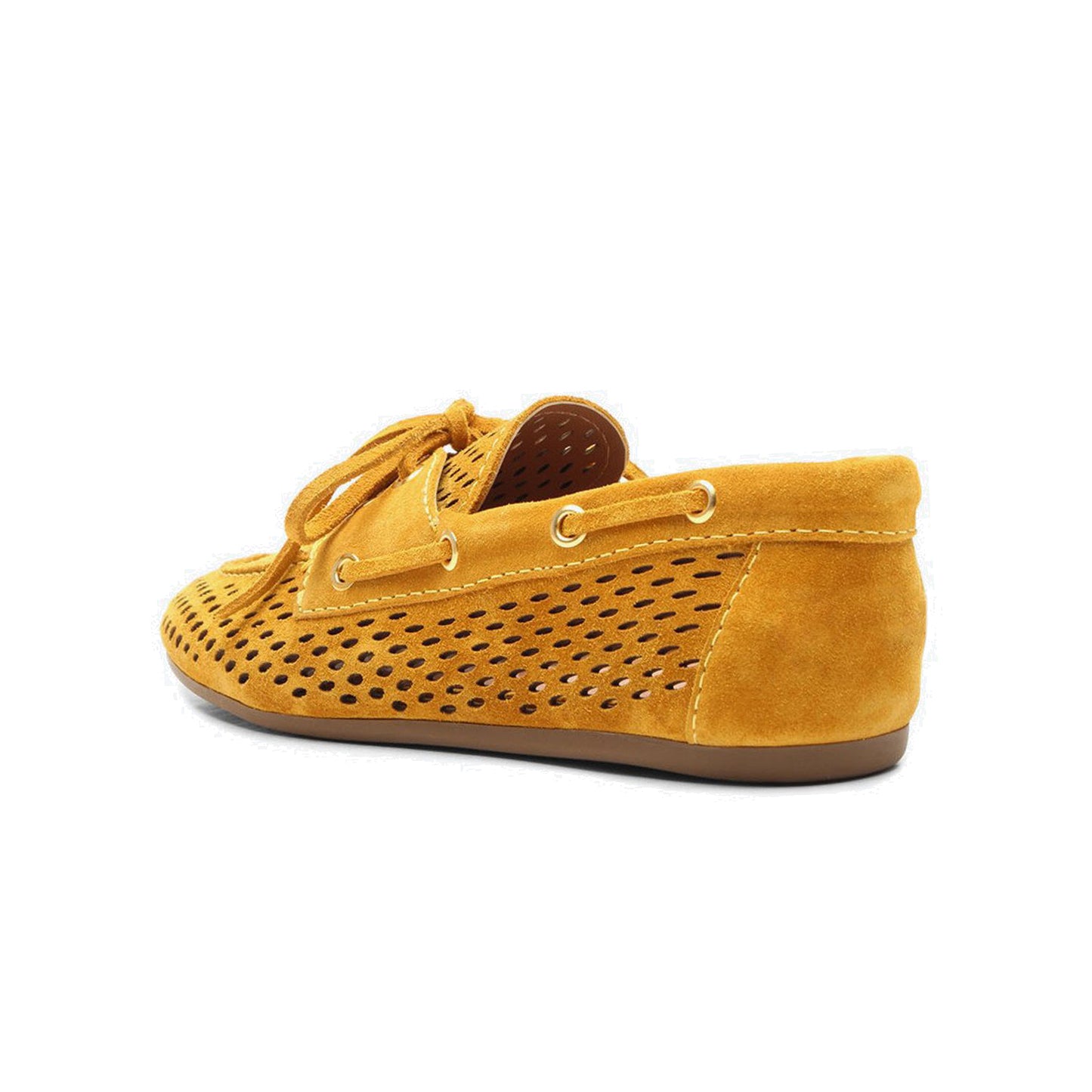 Yellow Faux Suede Round-Toe Little Cutout And Bow Chic Flats