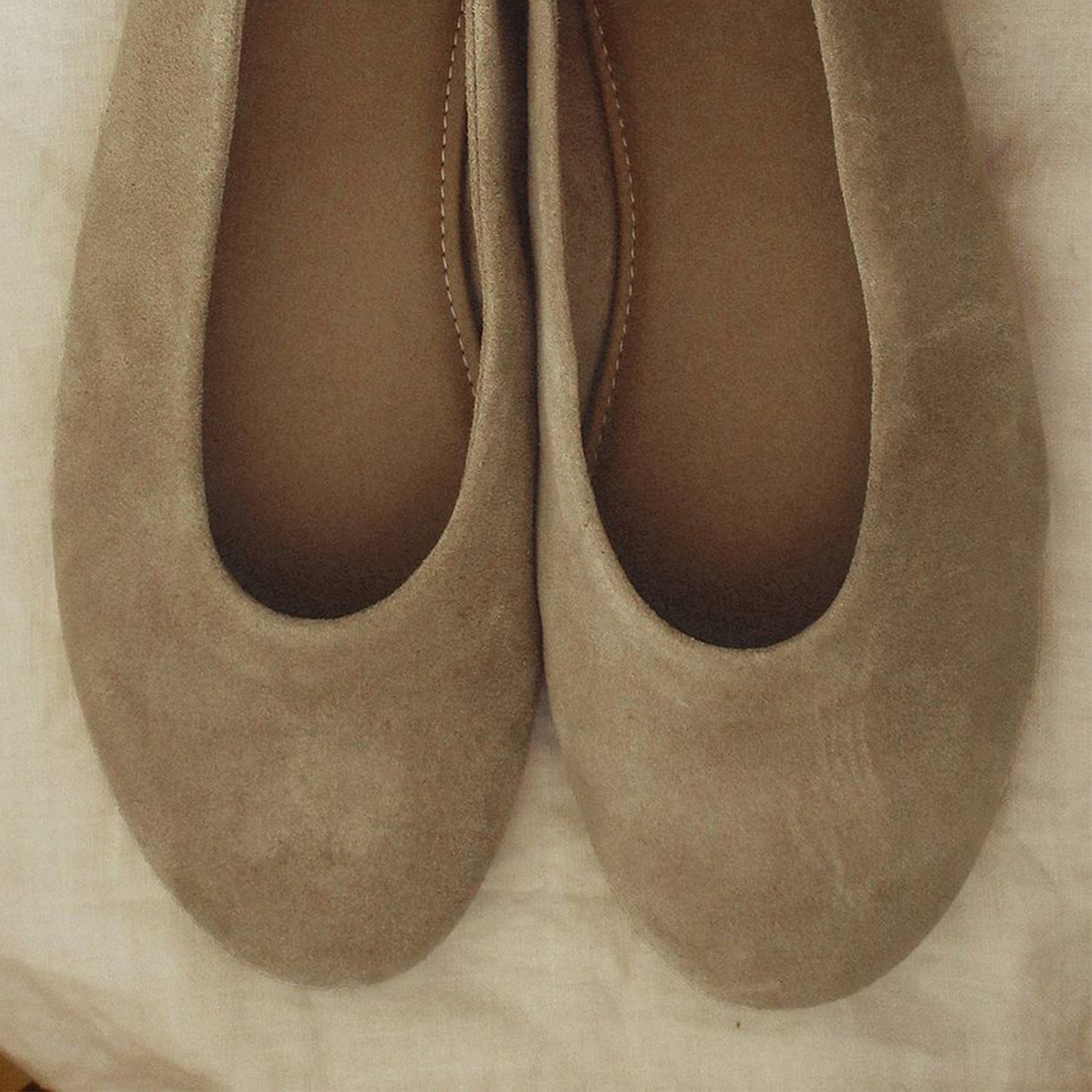 Beige Faux Suede Round-Toe Simple Classic Ballet Flats