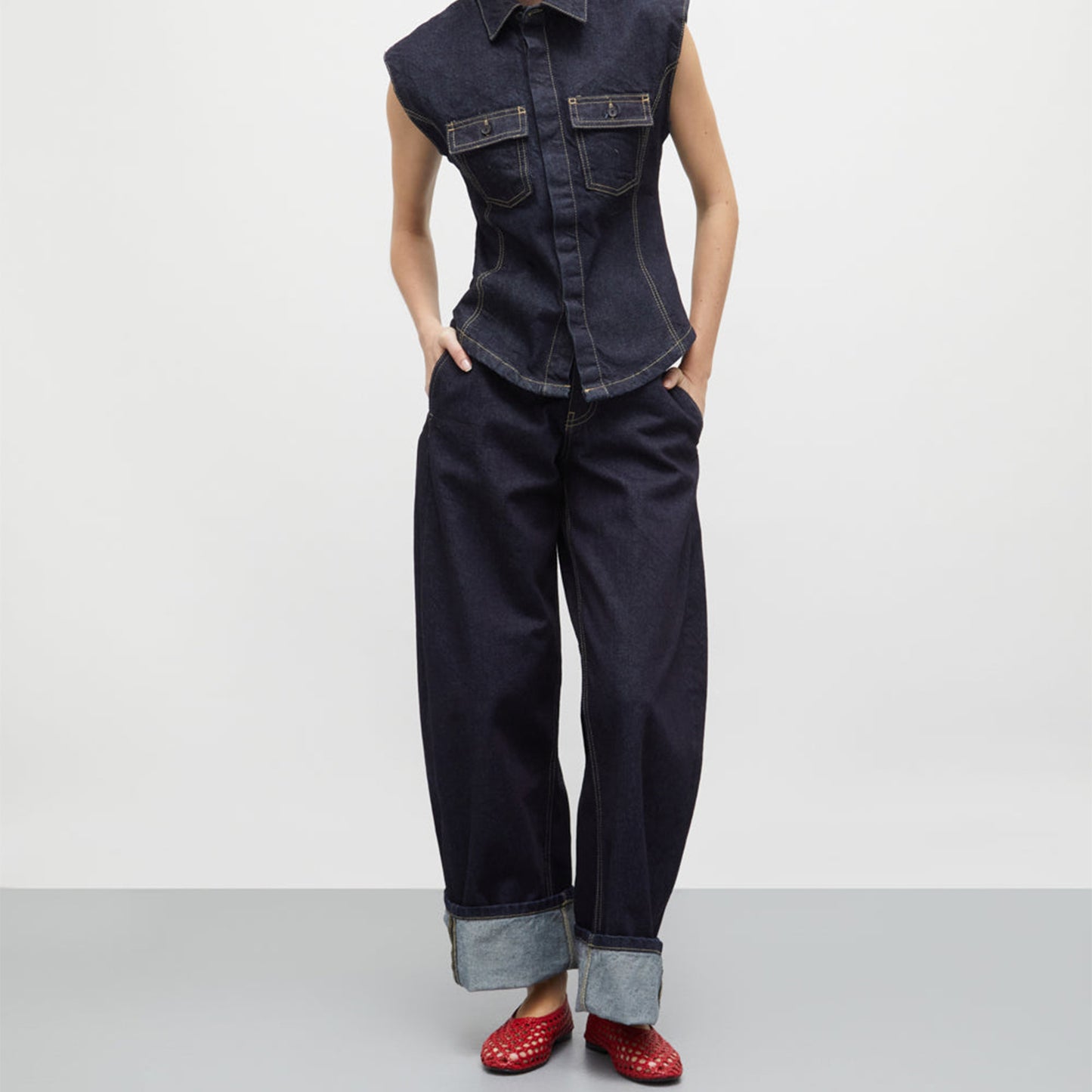 Red Woven Round-Toe Slip-On Classic Ballet Flats