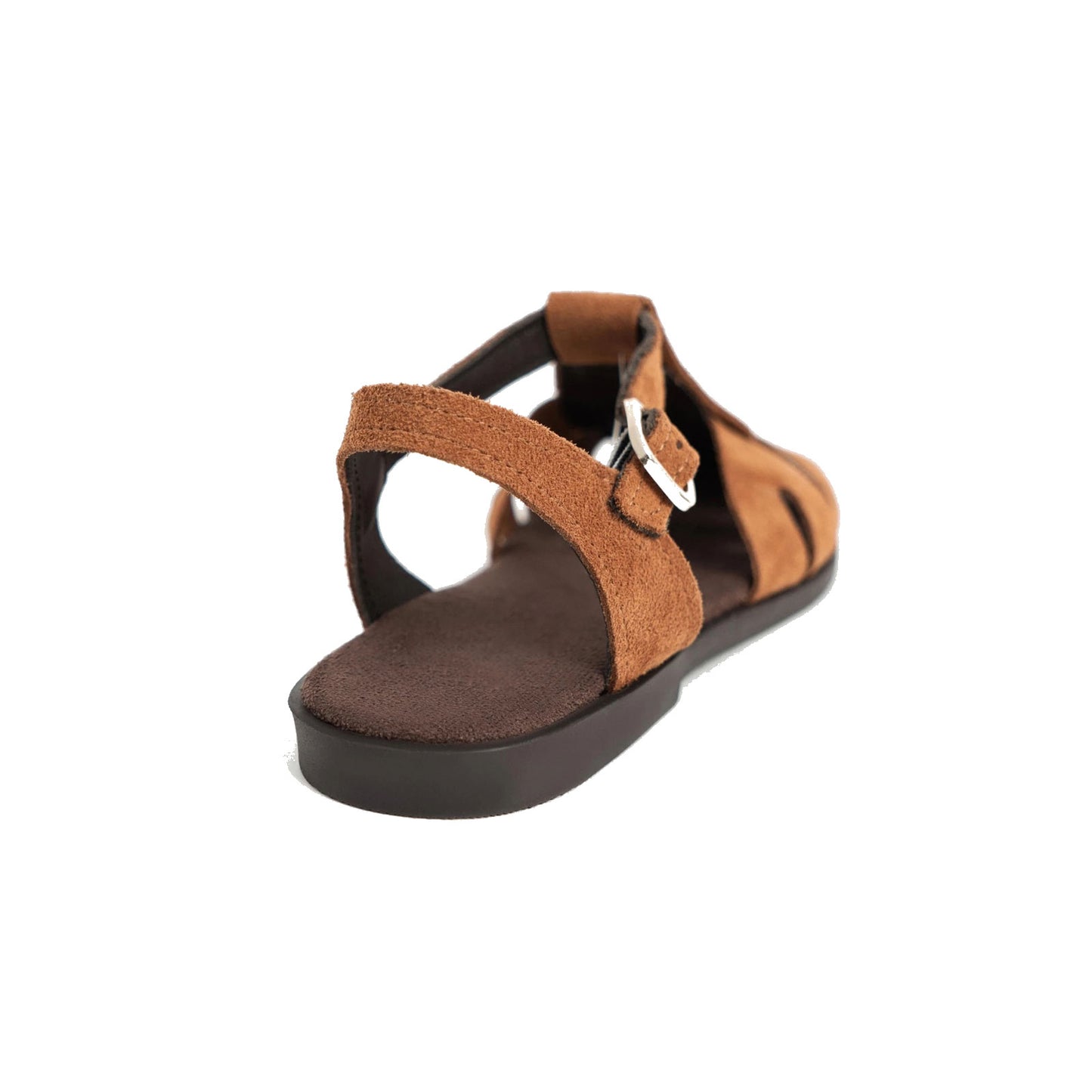 Brown Cow Suede Round-Toe Caged Detail Buckle Sandals Flats