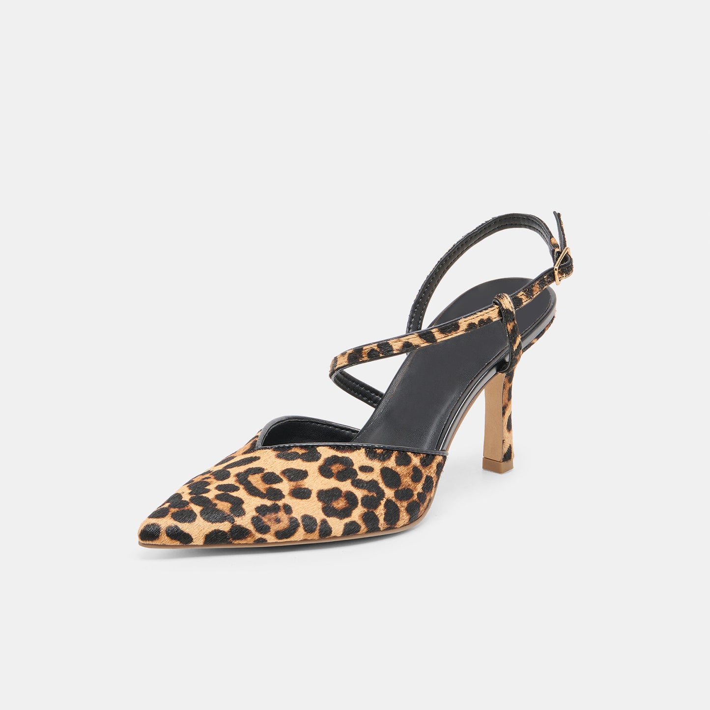 Leopard Pony Hair Pointed-Toe S-Shaped Strap High Heels