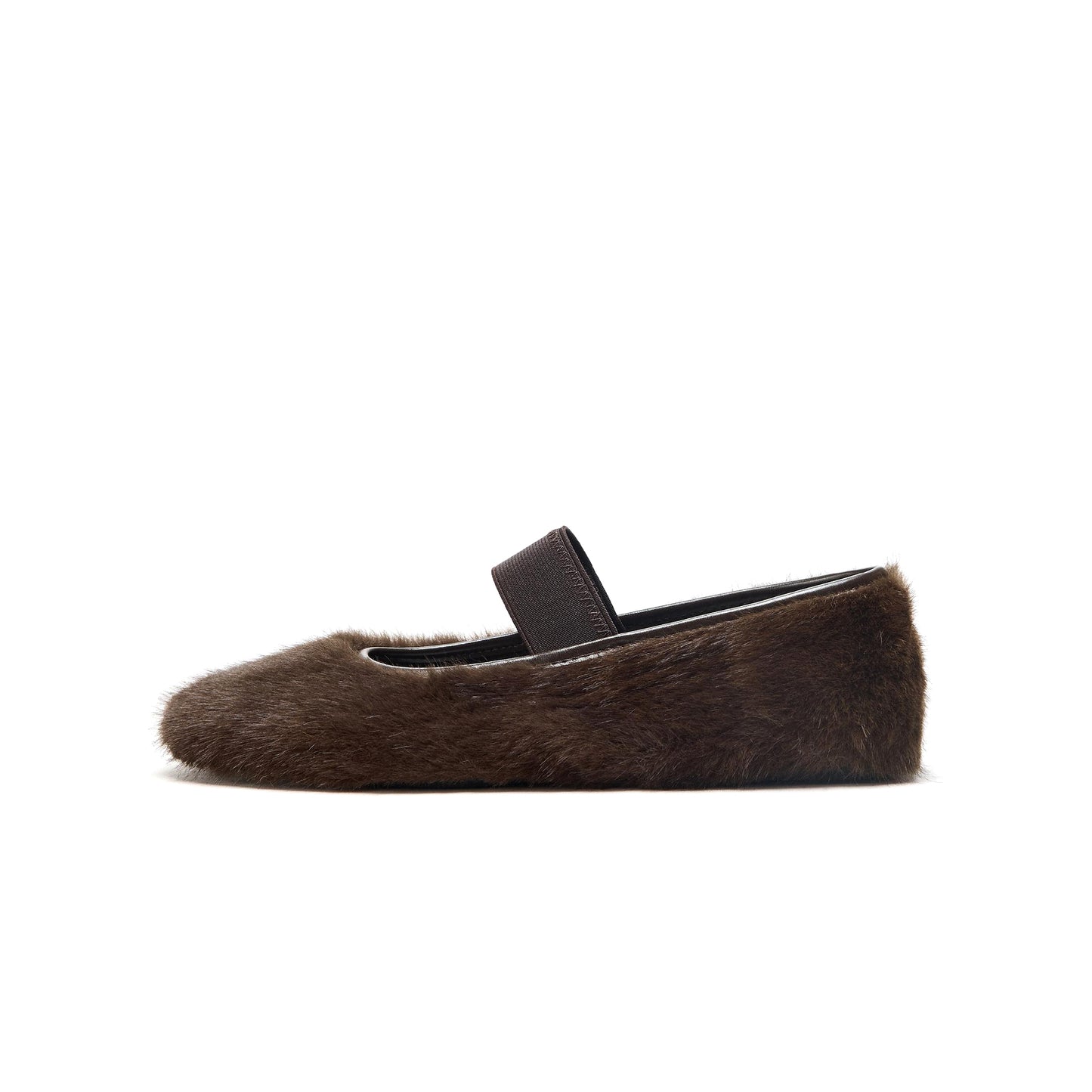 Chocolate Plush Round-Toe Bridge Strap Ballet Flats