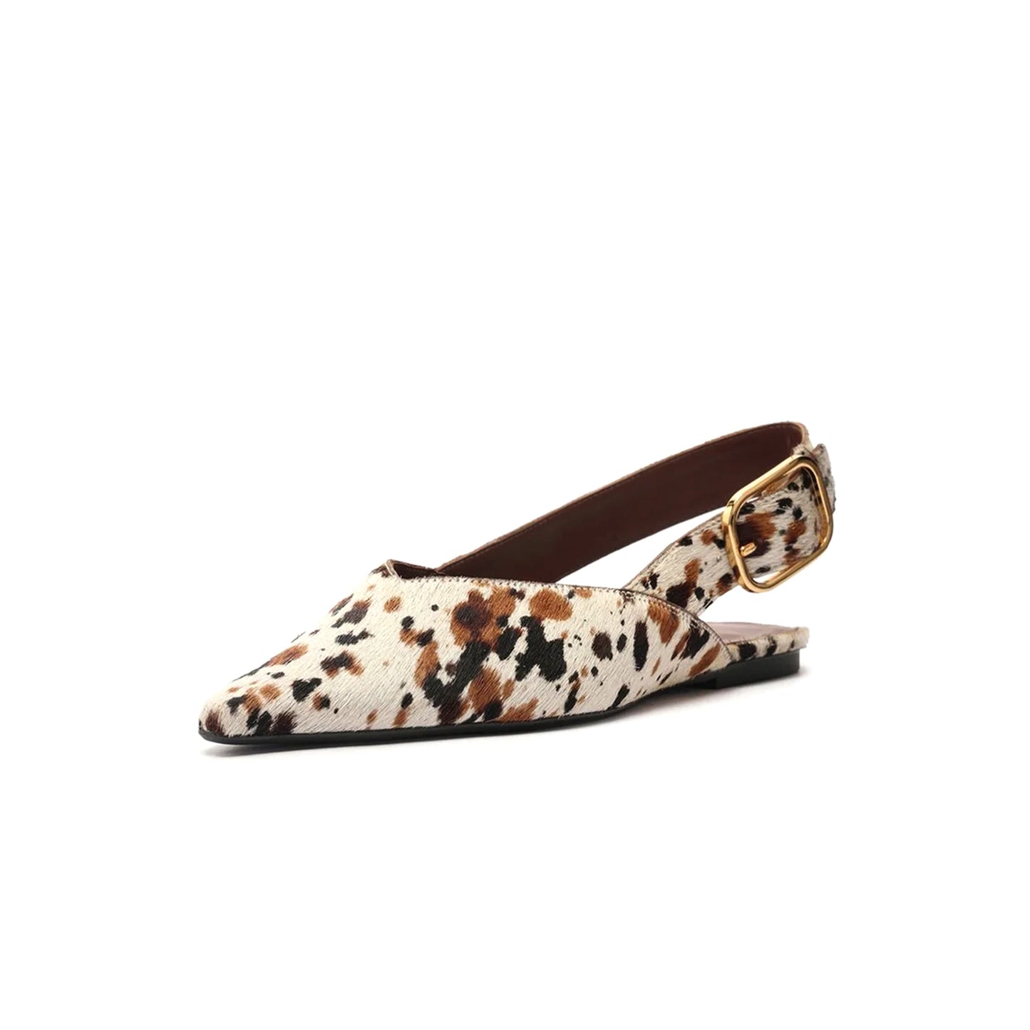 Cow Print Pony Hair Pointed-Toe Slingback Slip-On Flats