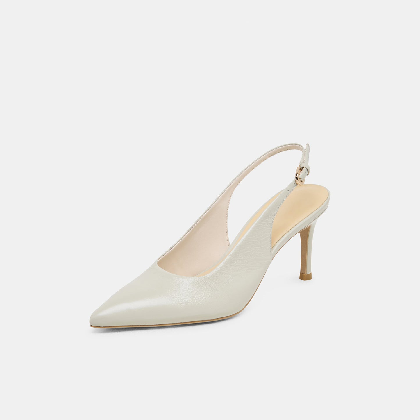 Light Sage Classic Pointed-Toe Buckle Slingback Kitten Heels