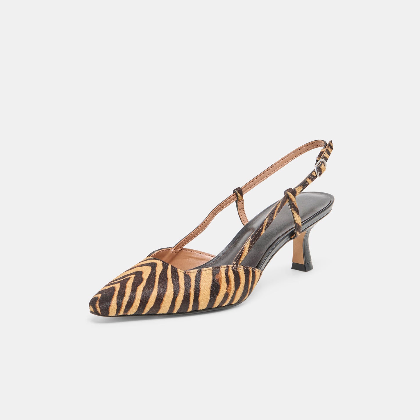 Zebra Pony Hair Print Pointed-Toe Classic Slip-On Slingback Kitten Heels