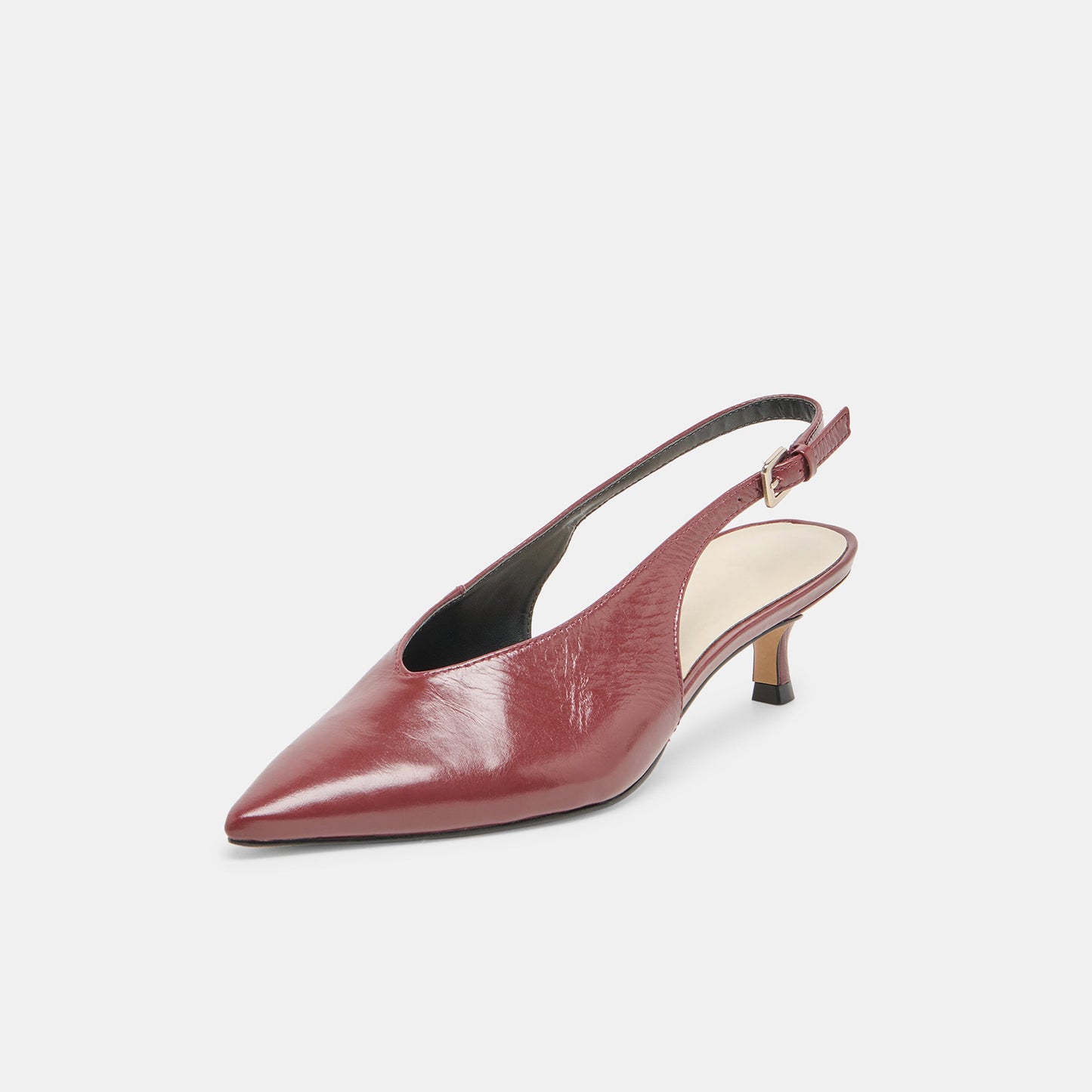 Red Classic Pointed-Toe Slip-On Slingback Kitten Heels