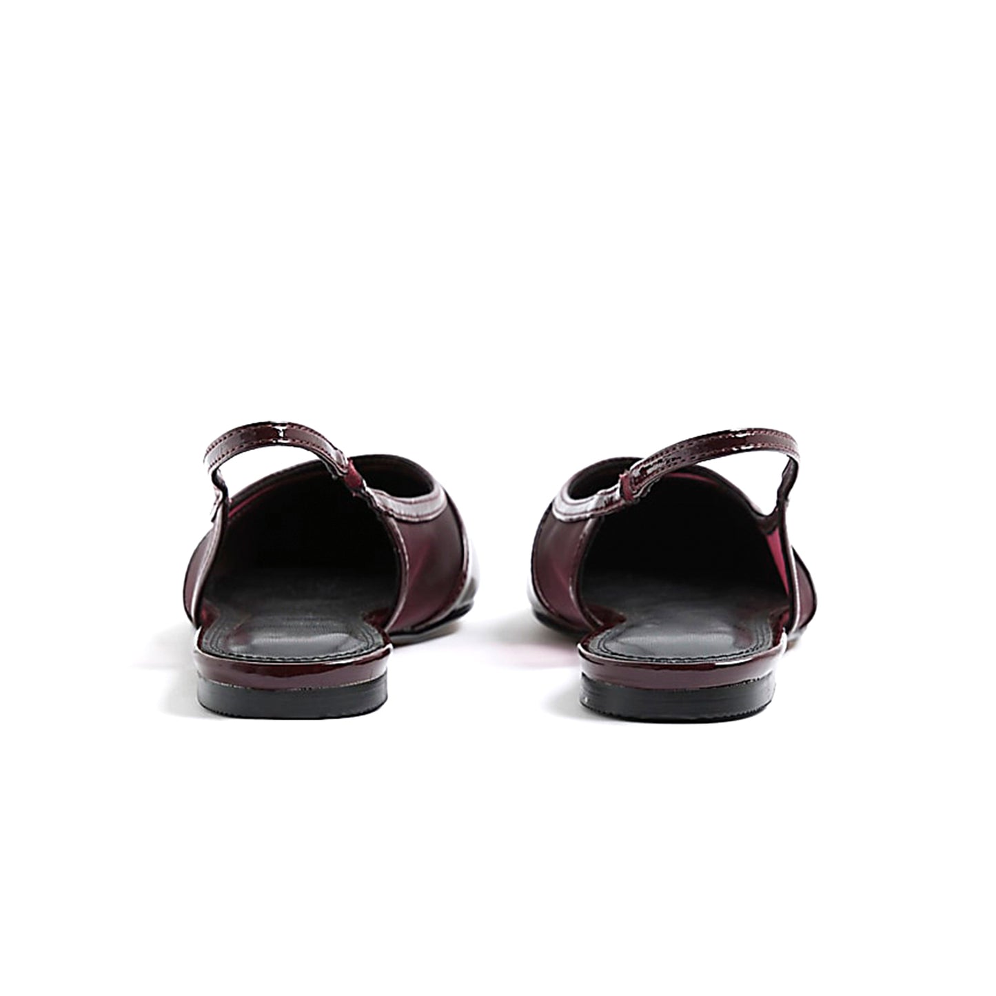 Red Contrast Patent And Mesh Pointed-Toe Slingback Flats