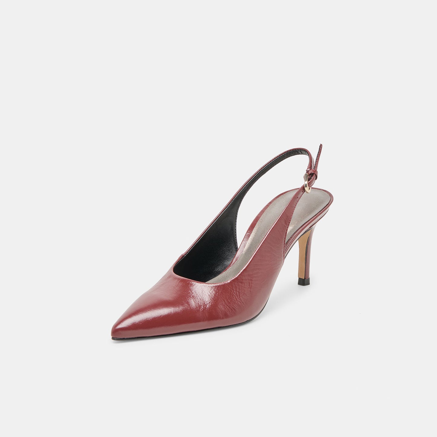 Red Classic Pointed-Toe Buckle Slingback Kitten Heels