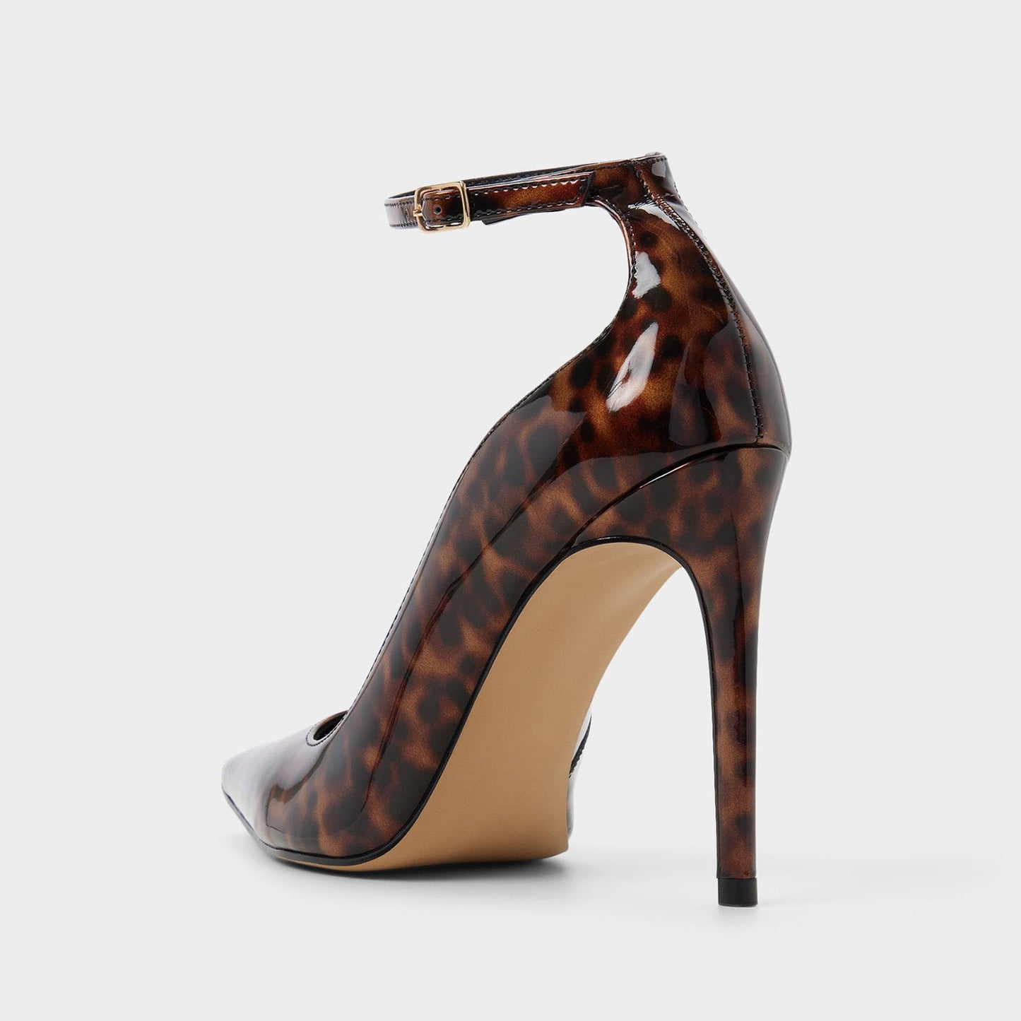 Patent Leopard Pointed-Toe Simple Ankle Strap High Heels