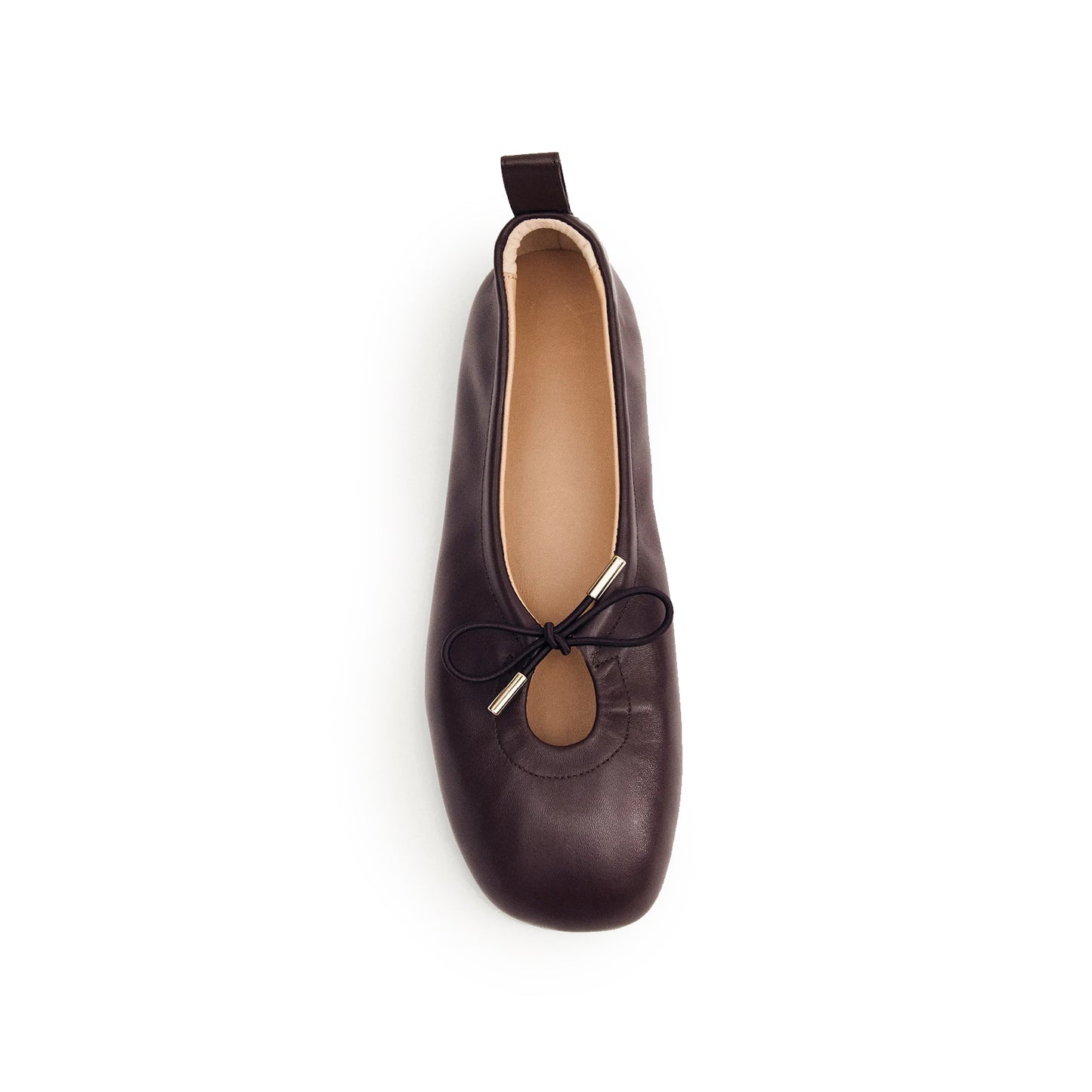 Brown Square-Toe Stretchy Ballet Flats