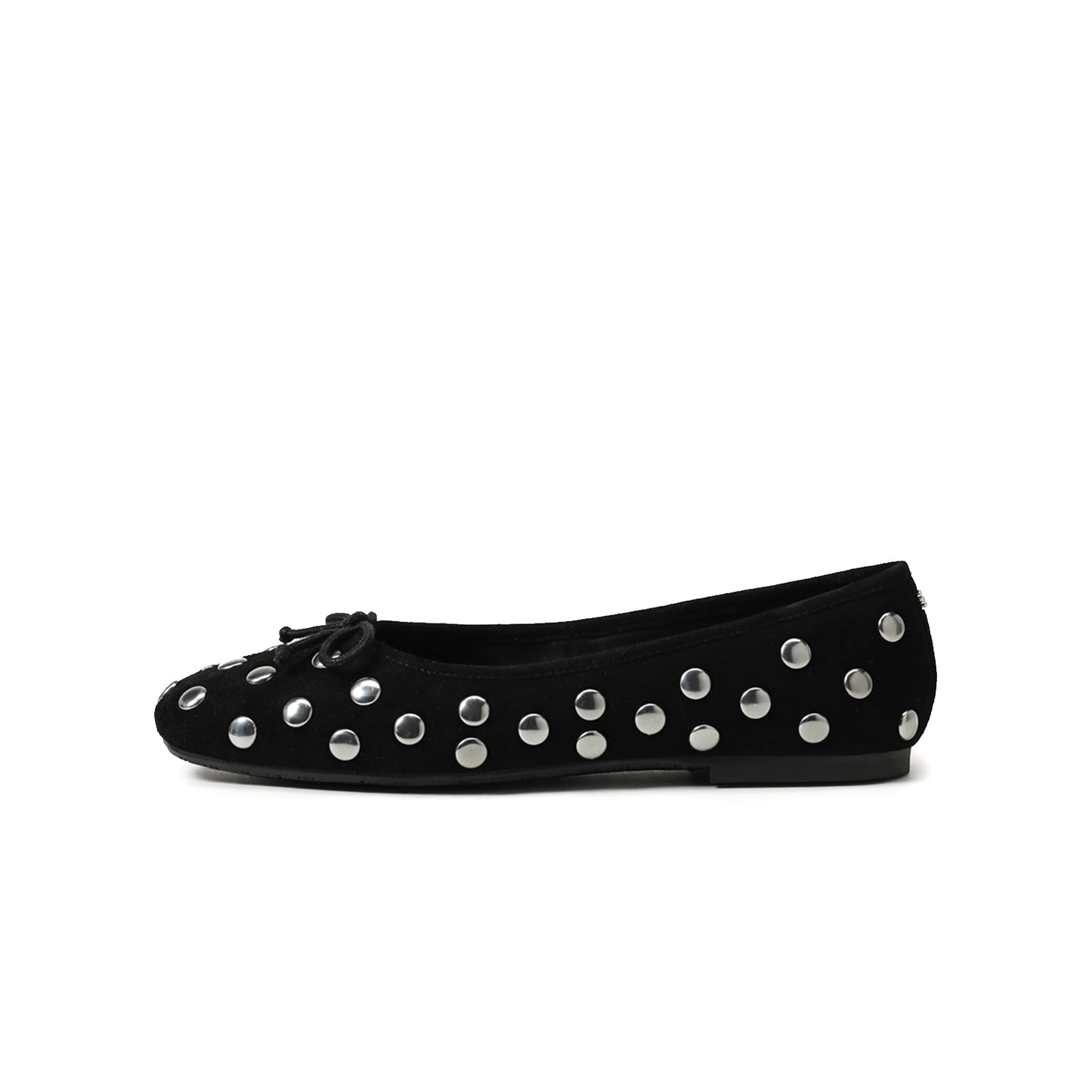 Black Faux Suede Square-Toe Studded Slip-On Flats