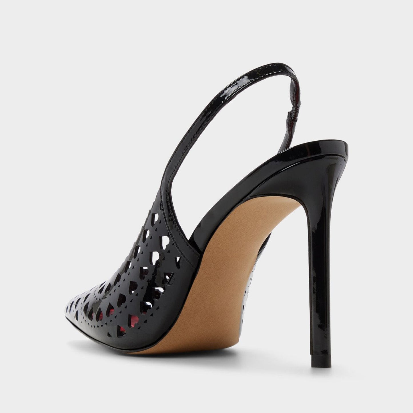 Patent Black Pointed-Toe Full Heart Cutout Slingback High Heels