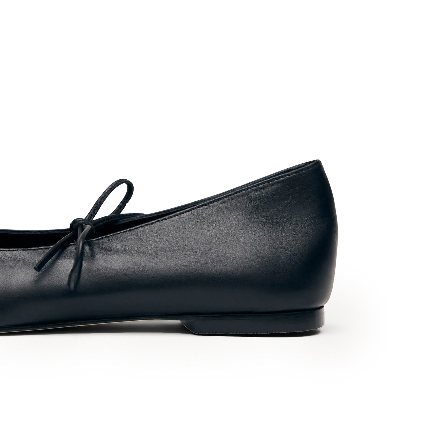 Black Square-Toe V-Cut Vamps Bridge Self-Tie Bow Ballet Flats