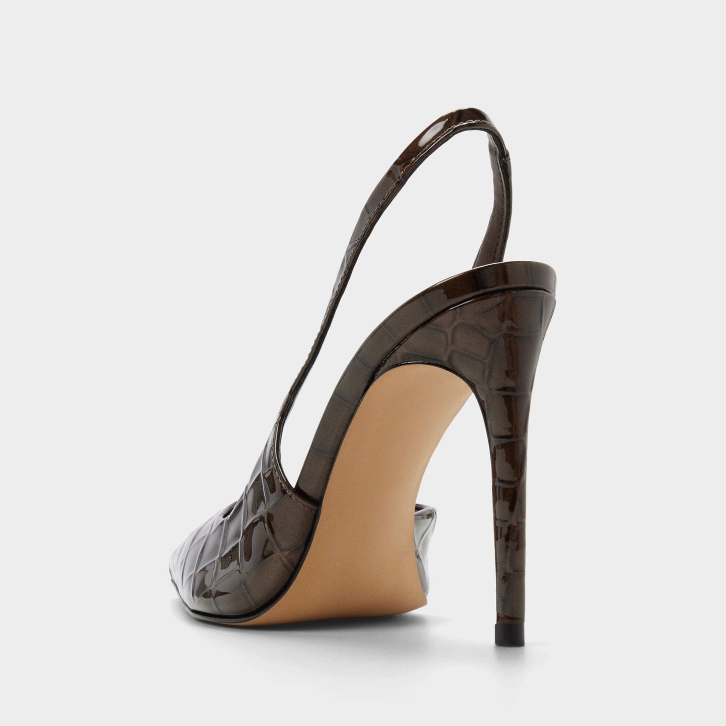 Dark Brown Stone Pattern Patent Leather Pointed-Toe Back Strap High Heels