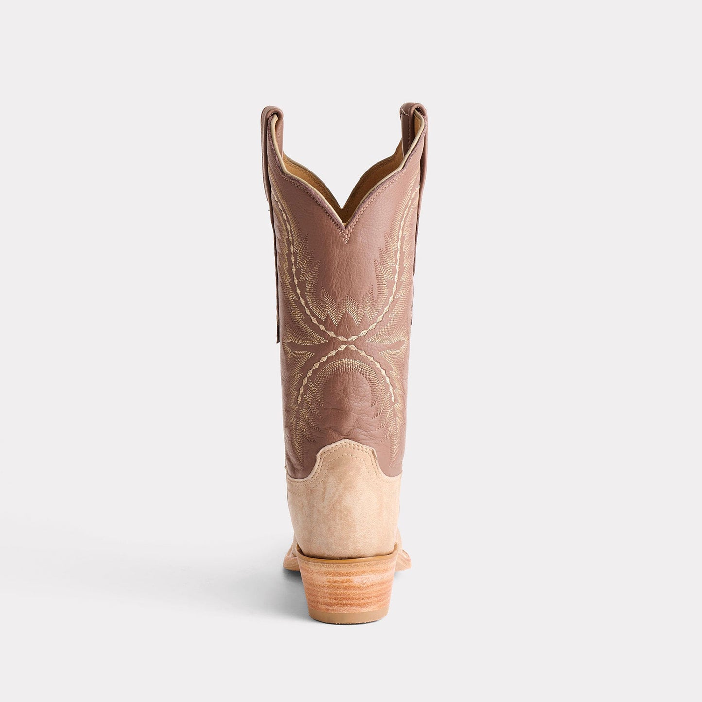Contrast Tan And Beige Snip-Toe Western Embroidery Mid Calf Chic Cowgirl Boots