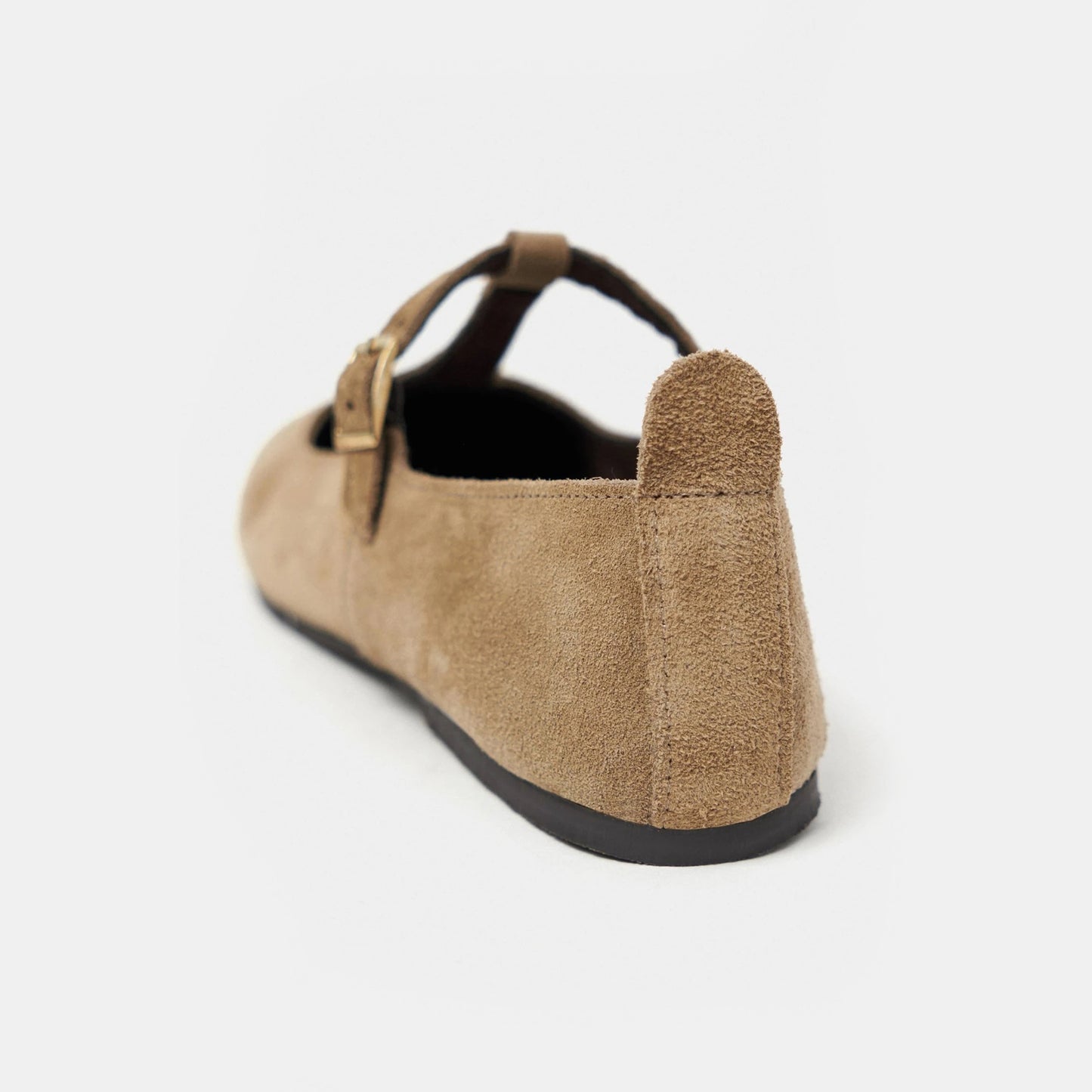 Camel Faux Suede Round-Toe Buckle Middle Strap Simple Chic Flats
