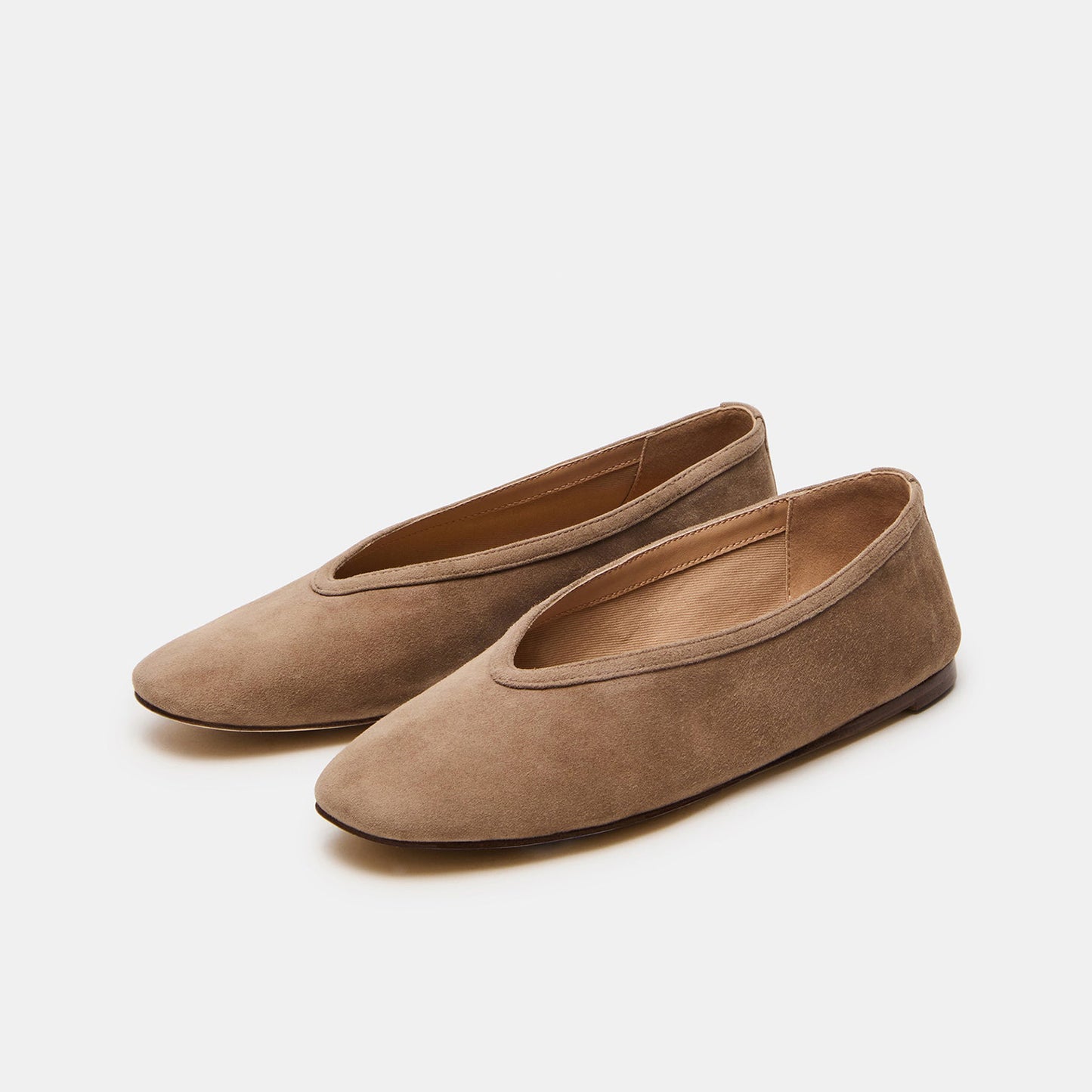 Taupe Faux Suede Elegant Square-Toe Rhinestone Slip-On Flats