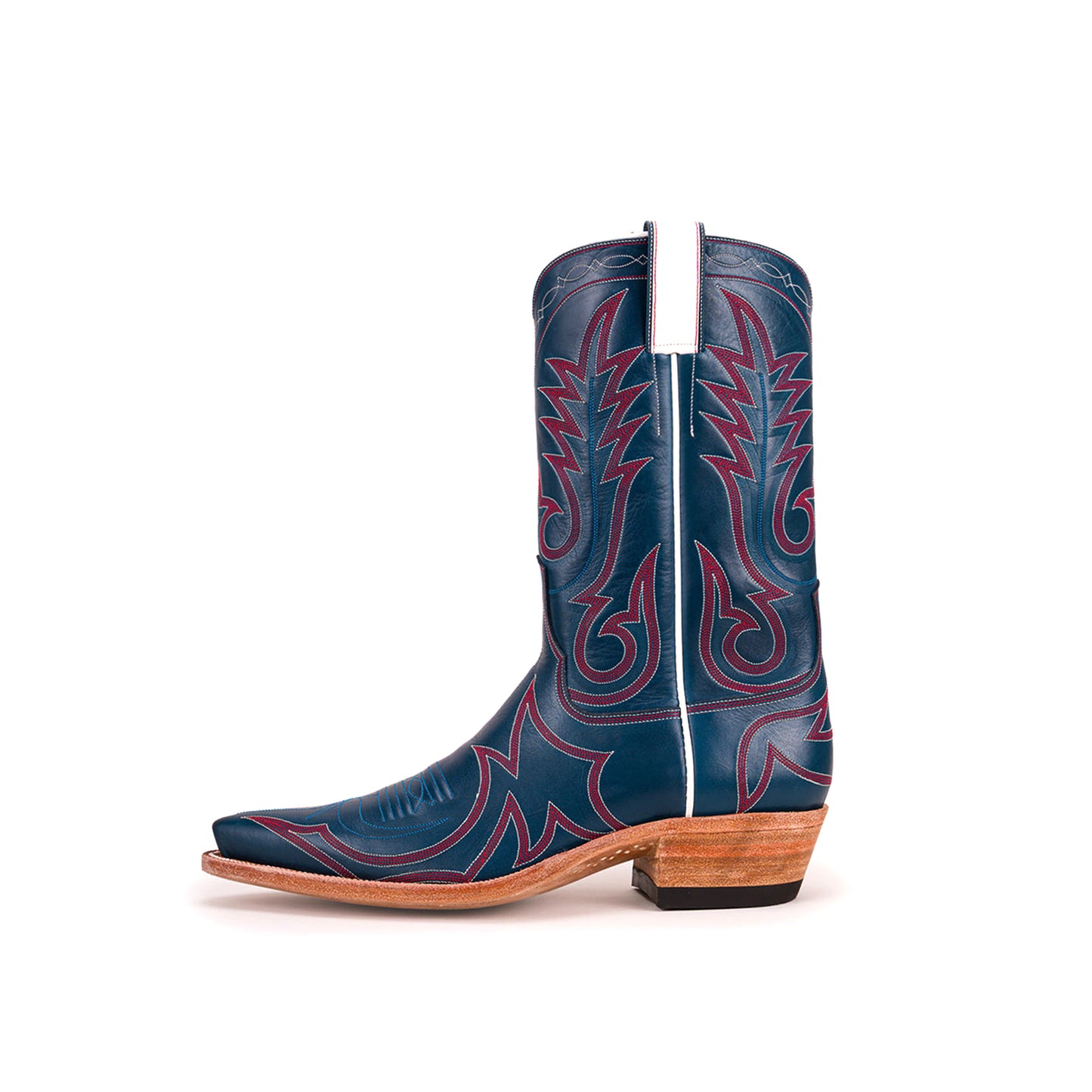 Dark Blue Snip-Toe Embroidery Mid Calf Cowgirl Boots