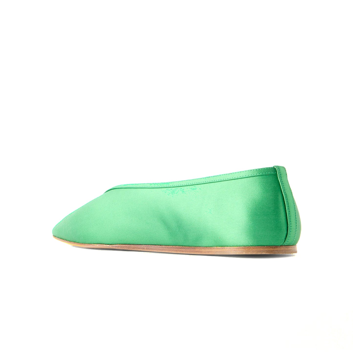 Green Satin Square-Toe Slip-On Chic Ballet Flats