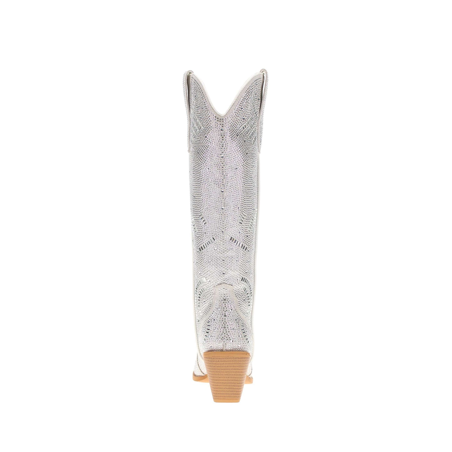 Beige Faux Suede Pointed-Toe Full Crystals Wide Calf Knee High Cowgirl Boots