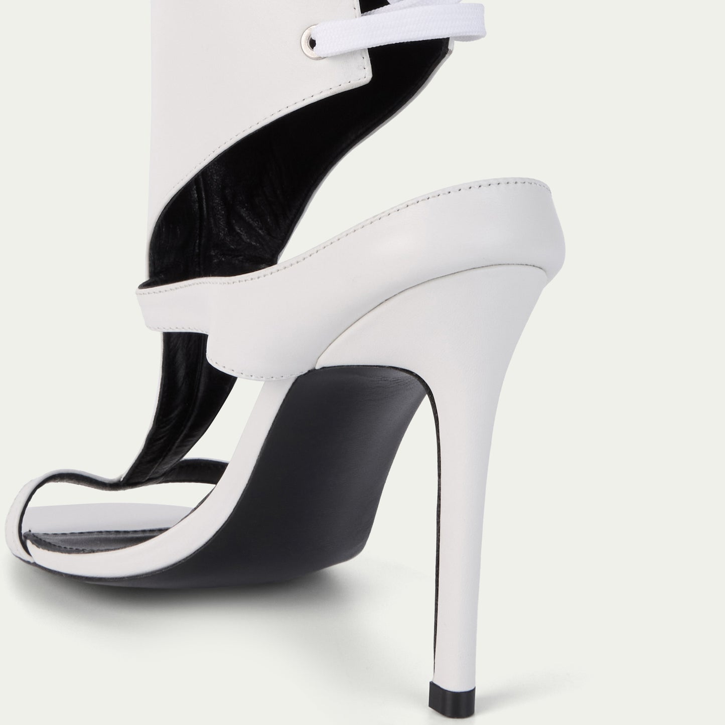 White Open Round-Toe Back Lace-Up Shaft Stiletto High Heels