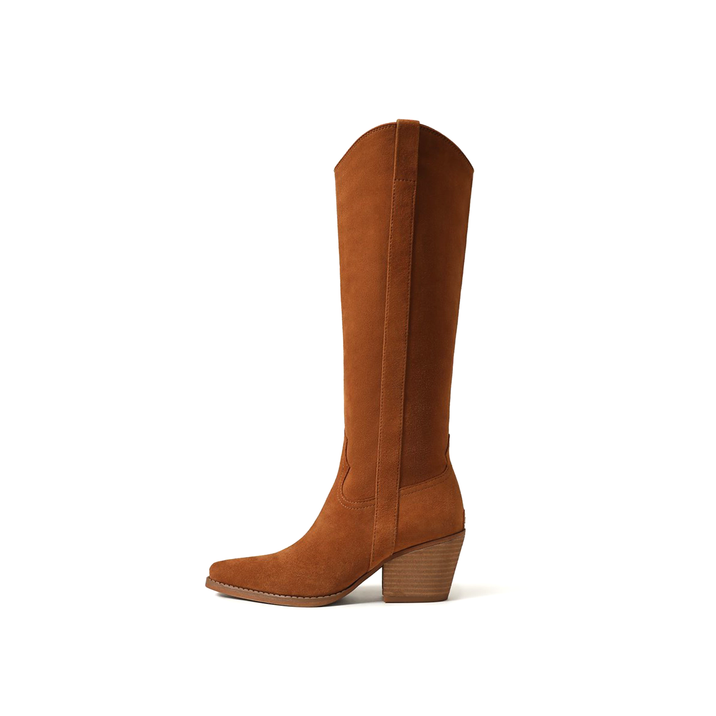 Brown Faux Suede Pointed-Toe Half-Zip Knee High Cowgirl Boots