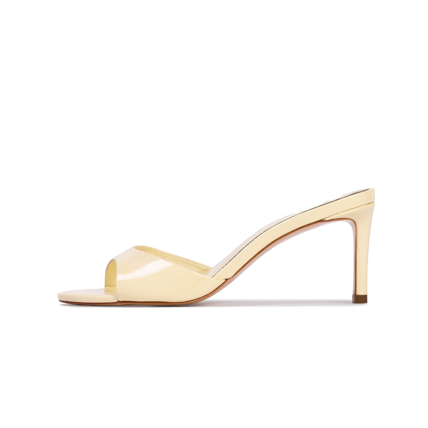 Yellow Patent Round-Toe Simple Sleek Backless High Heels