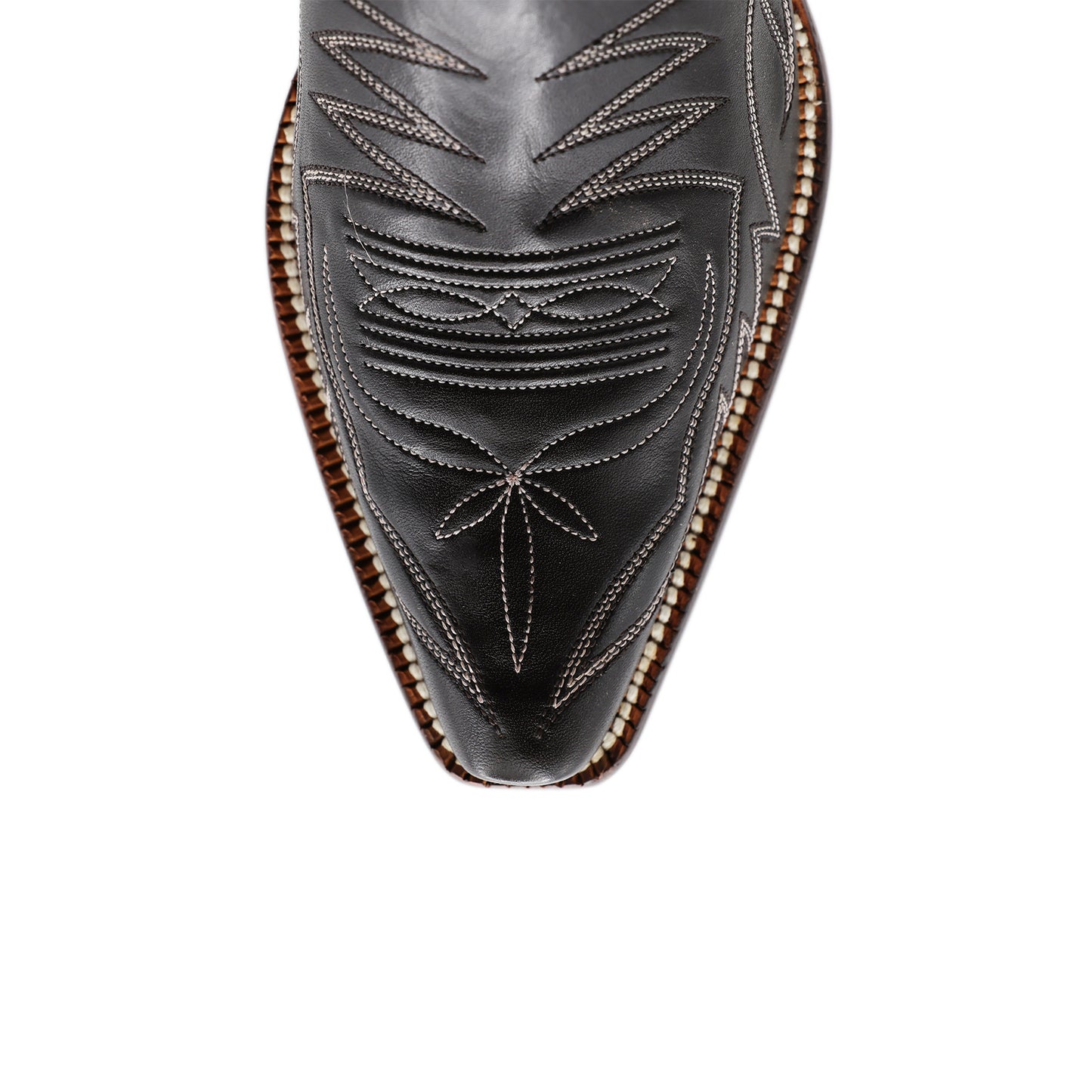 Black Snip-Toe Embroidery And Inlay Mid Calf Cowgirl Boots