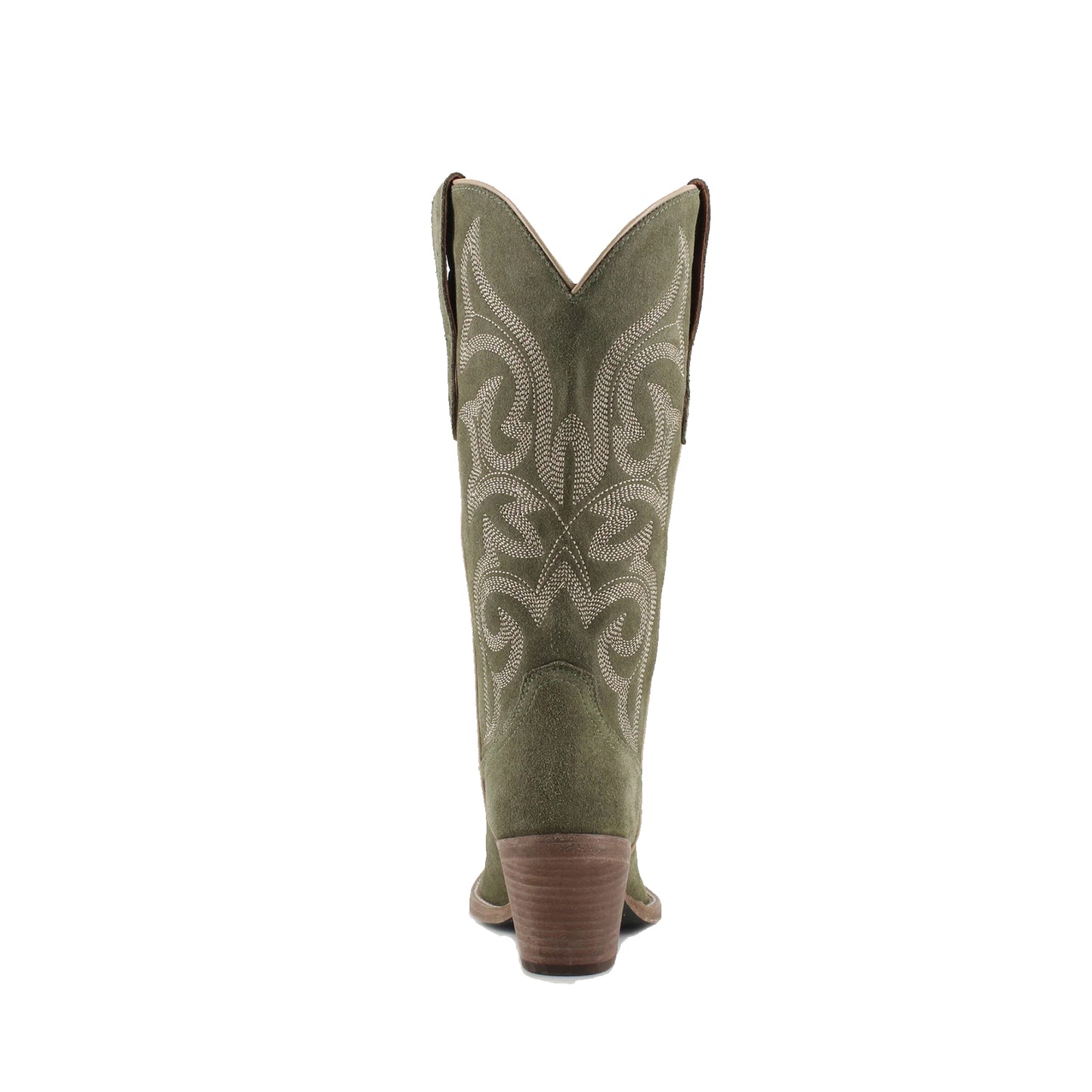 Green Faux Suede Snip-Toe Mid Calf Embroidery Cowgirl Boots